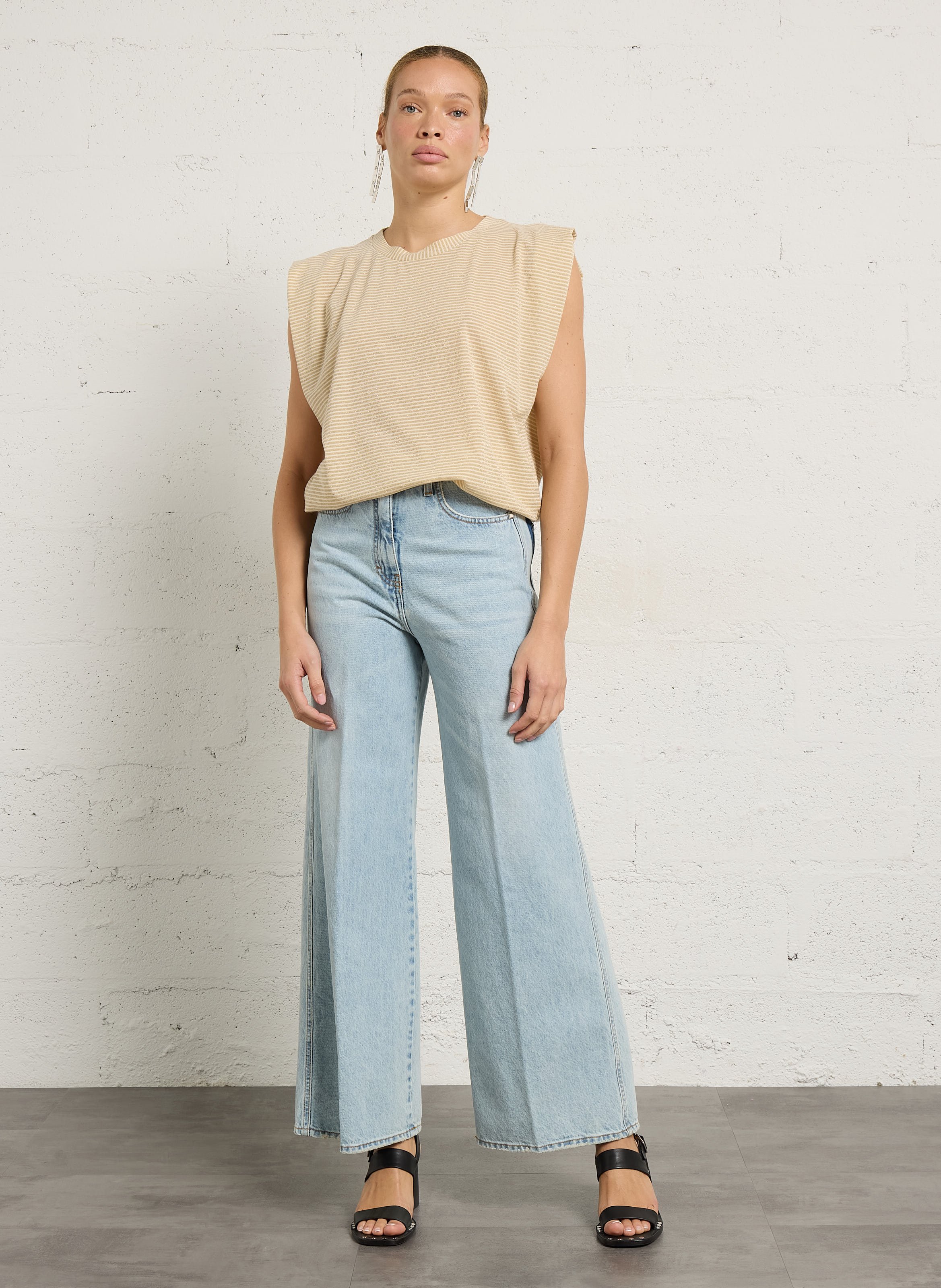 Jean flare taille haute en coton MOMONI Bleu