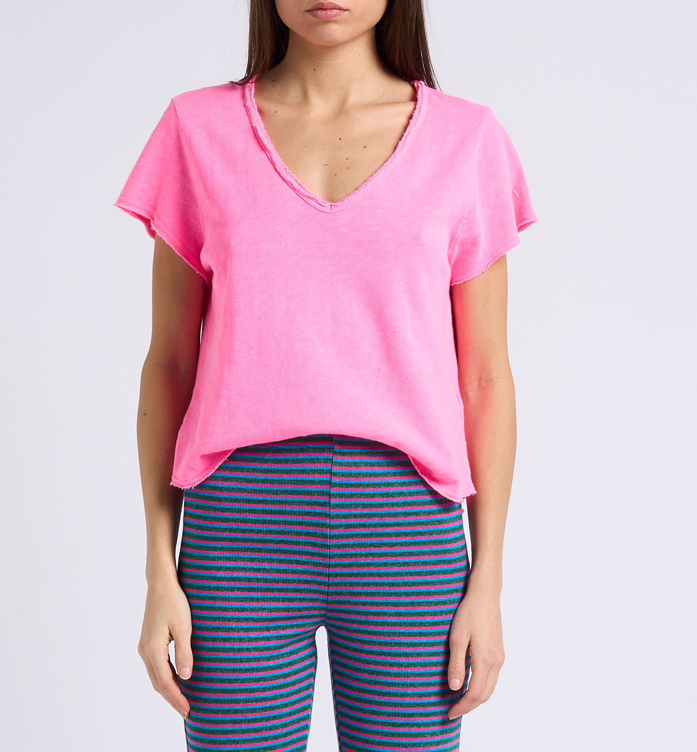 Gerade geschnittenes Baumwoll-T-Shirt mit ungesäumten Schnittkanten AMERICAN VINTAGE Rosa