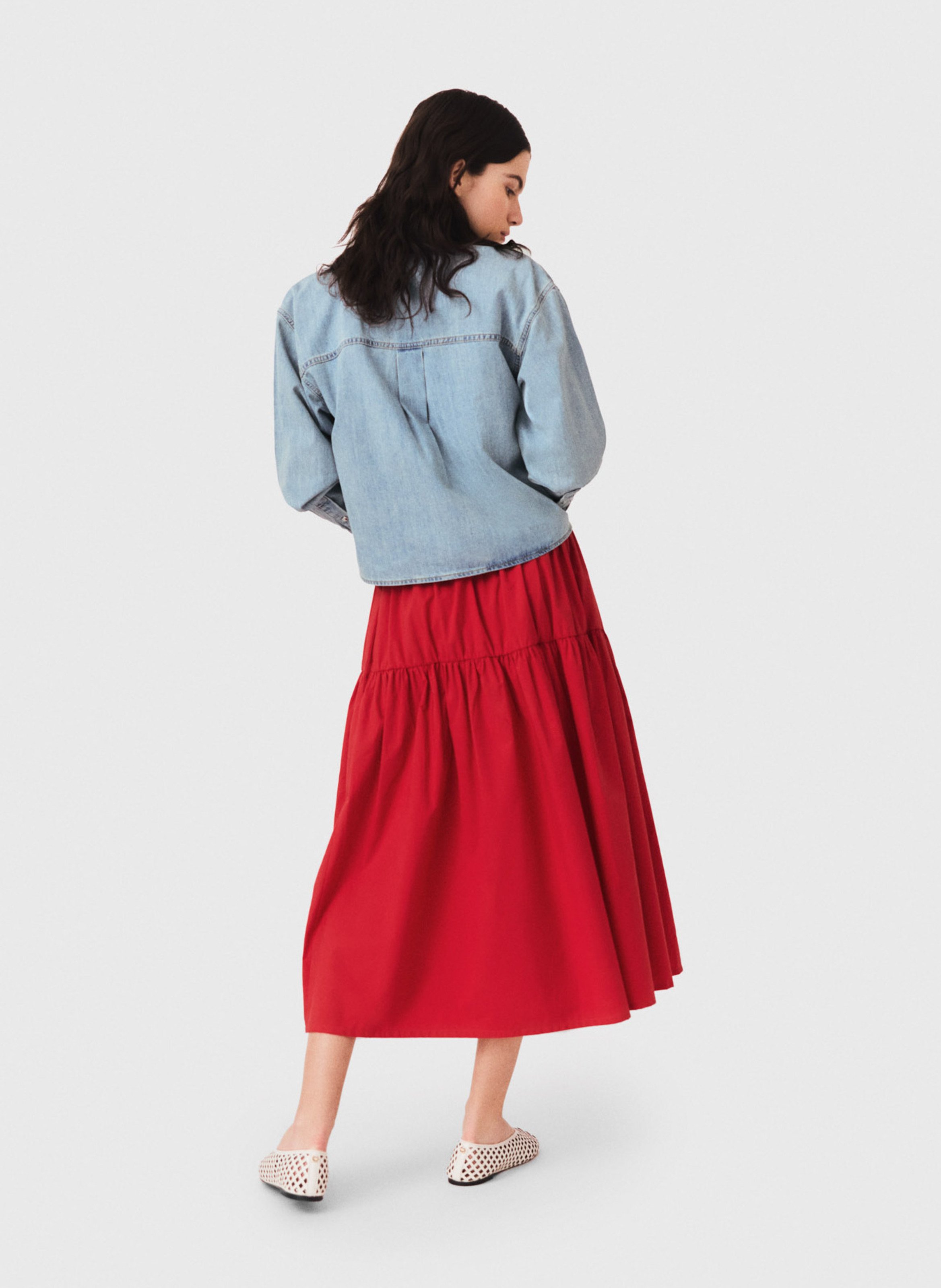 Jupe midi évasée en coton mélangé MAJE Rouge