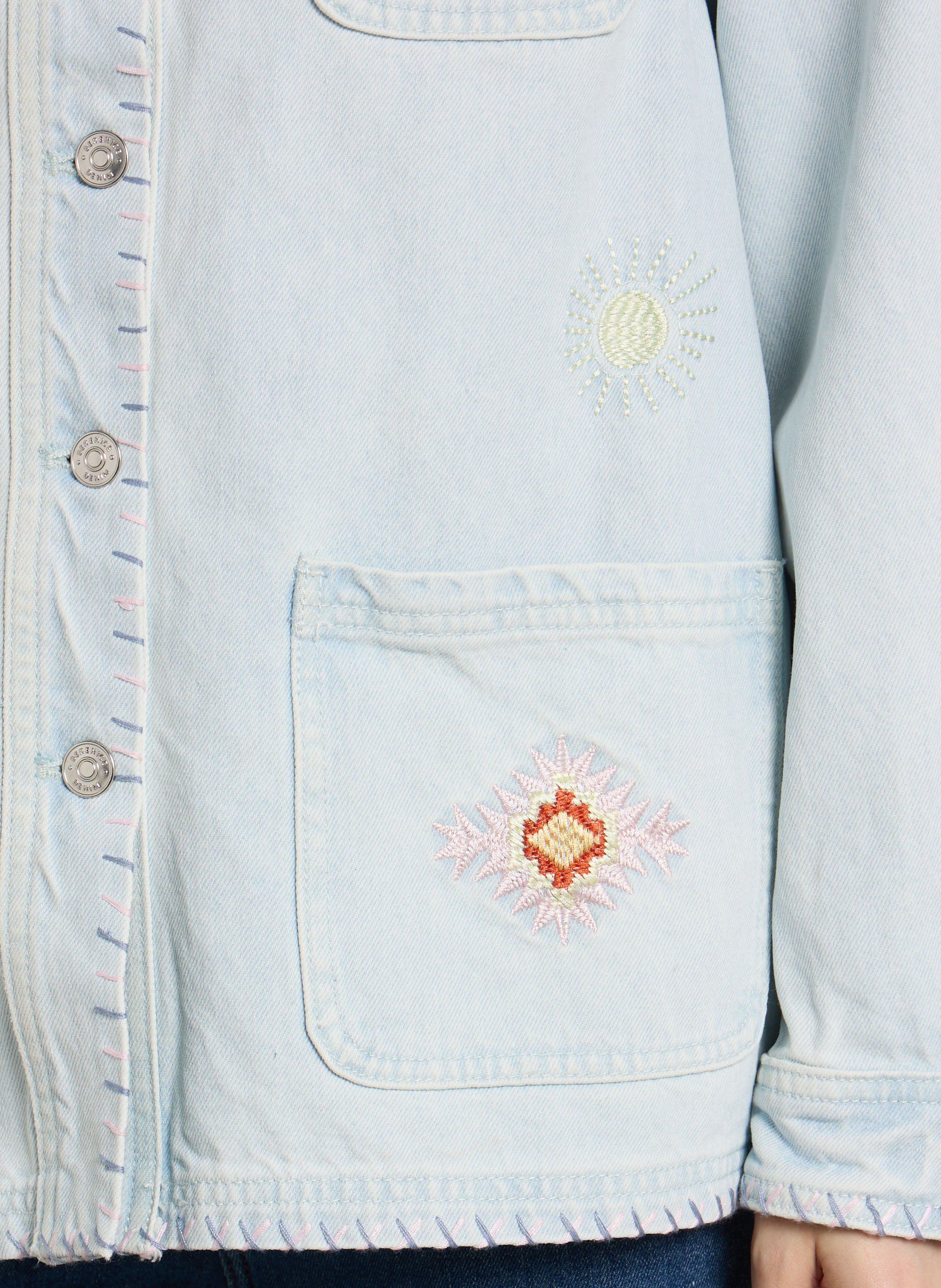 Jasje van geborduurd denim BERENICE Blauw