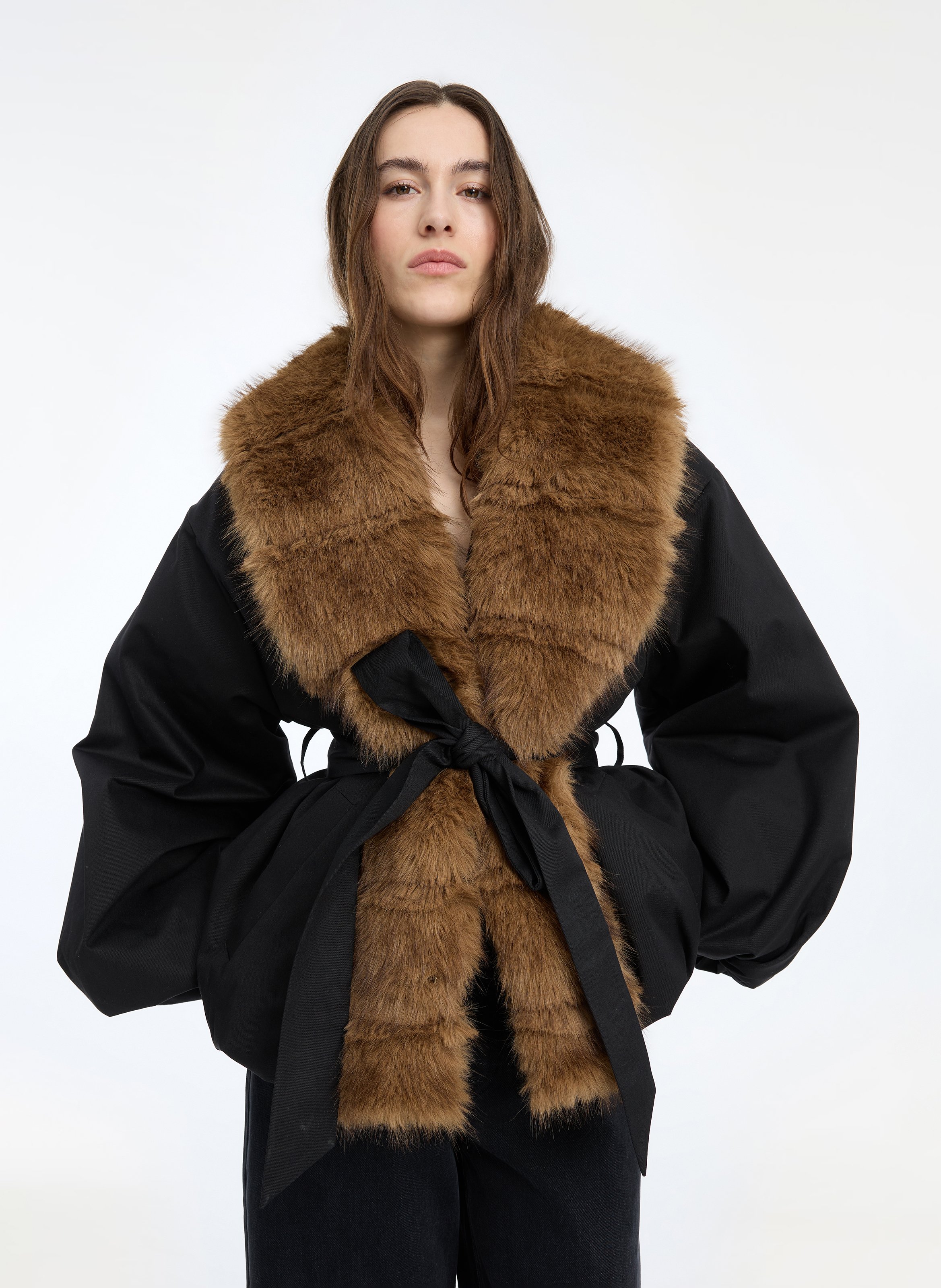 Straight V-neck faux fur jacket ROTATE Black