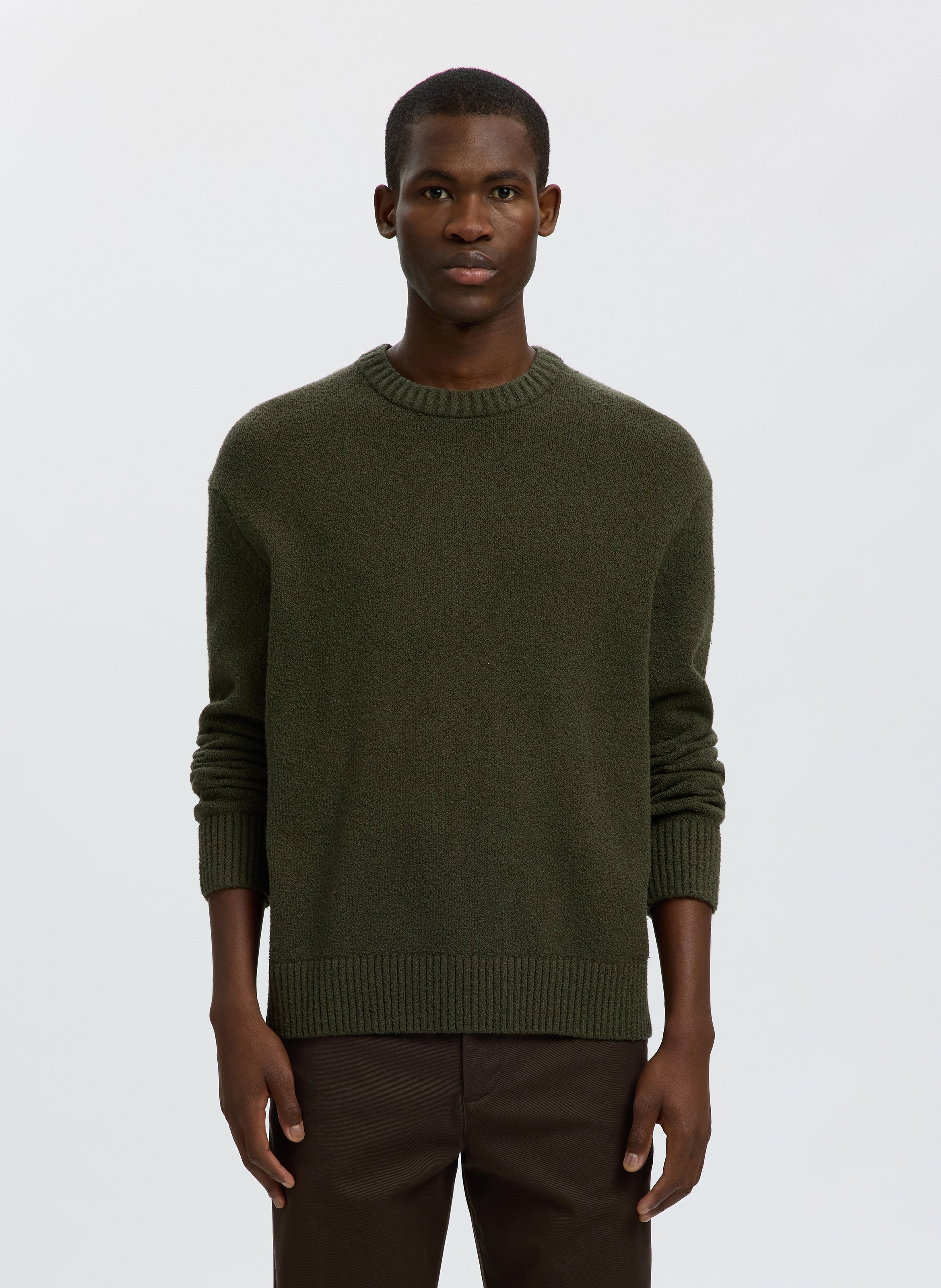 Pull droit en coton bio mélangé SELECTED Vert
