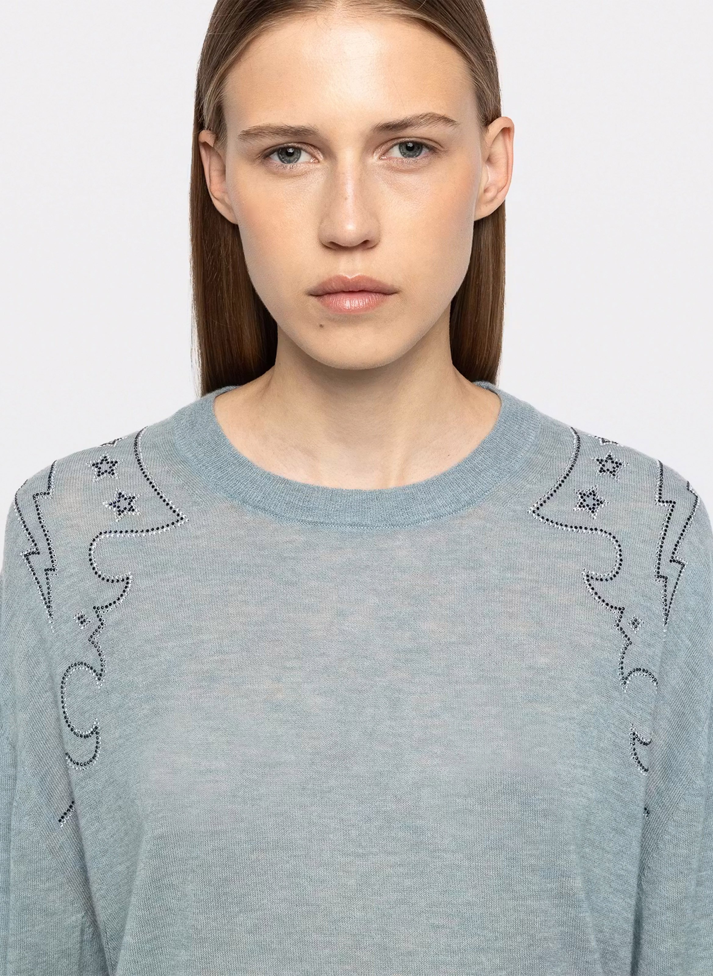 Straight cashmere sweatshirt with rhinestones ZADIG&VOLTAIRE Blue