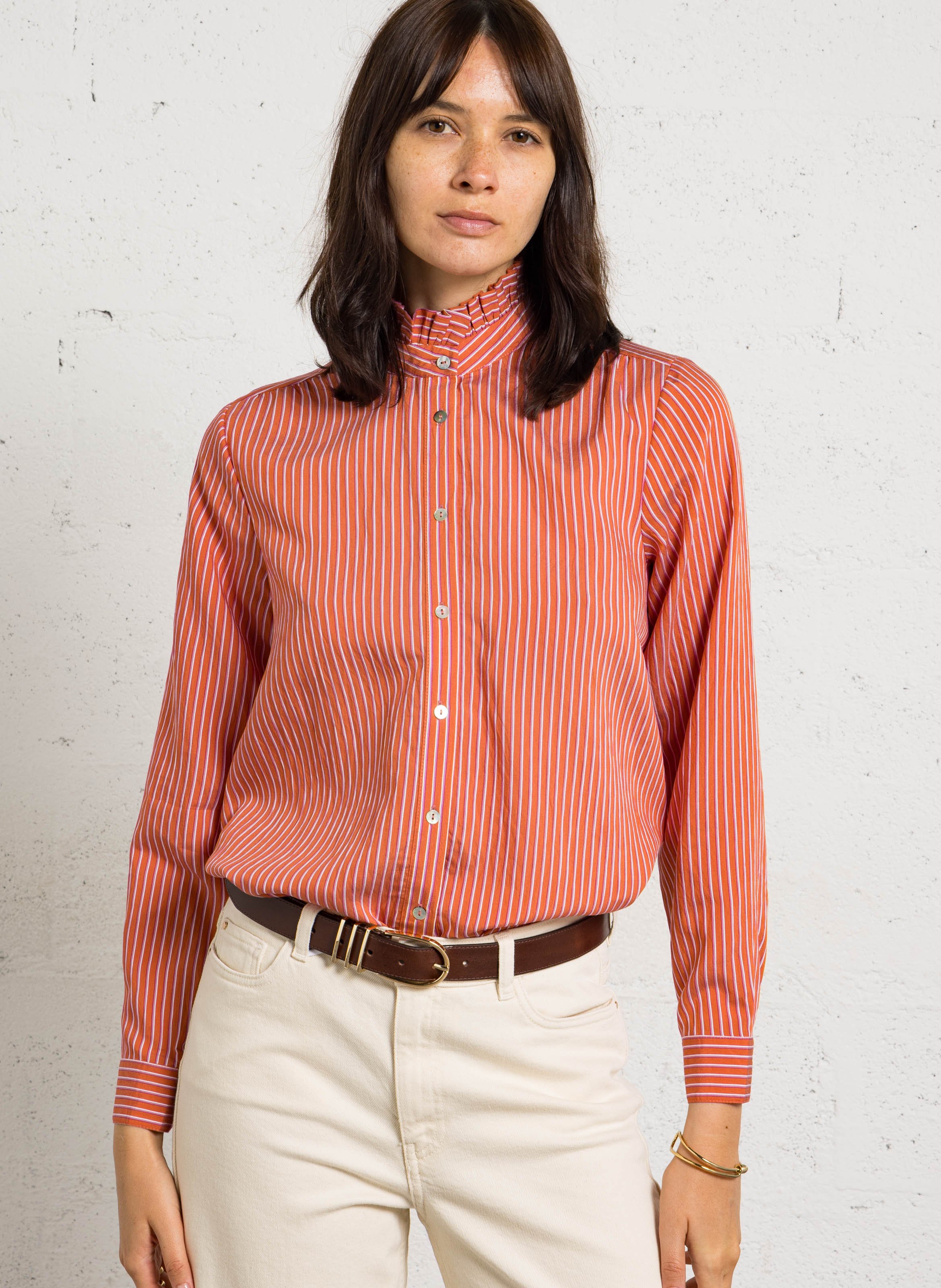 Victorian collar striped blouse MAISON 123 Red