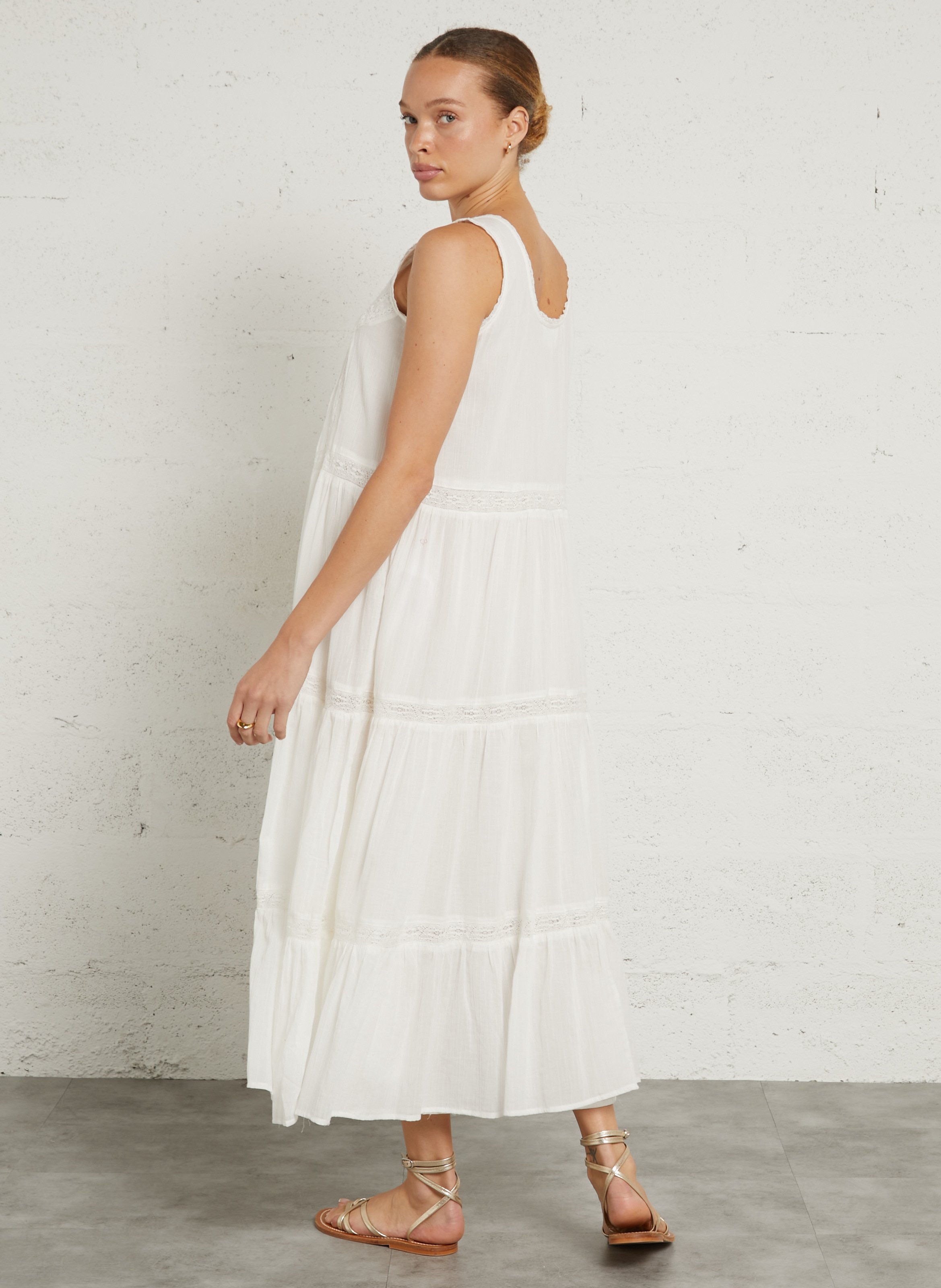 Long round-neck cotton dress SUD EXPRESS White