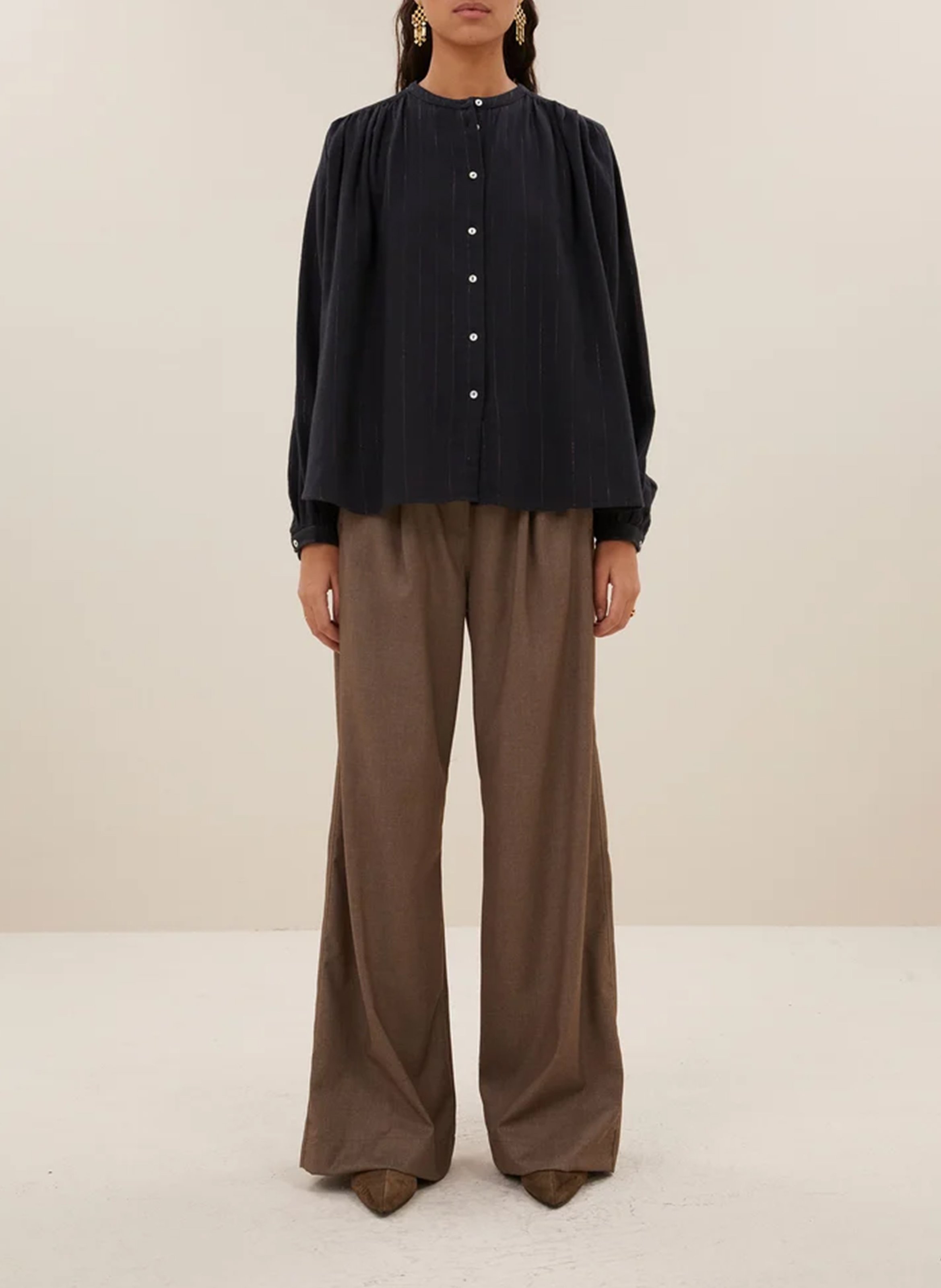 Blouse évasée col rond BY BAR Noir