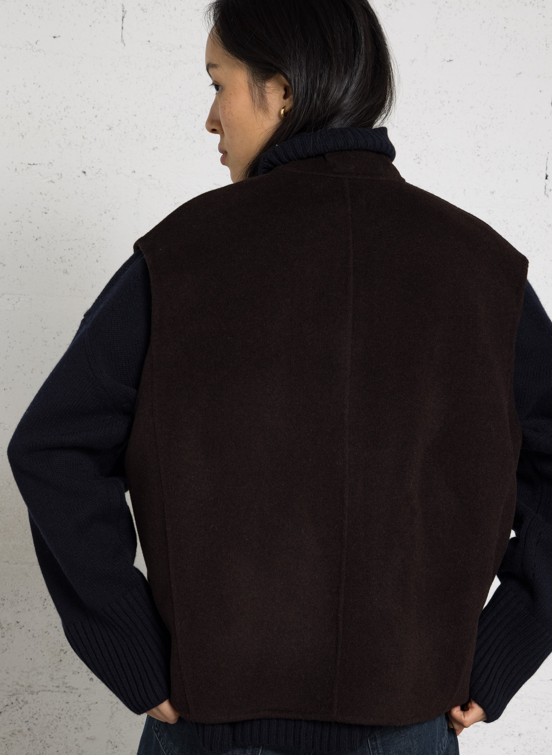 Short high-neck wool blend jacket SOEUR Brown