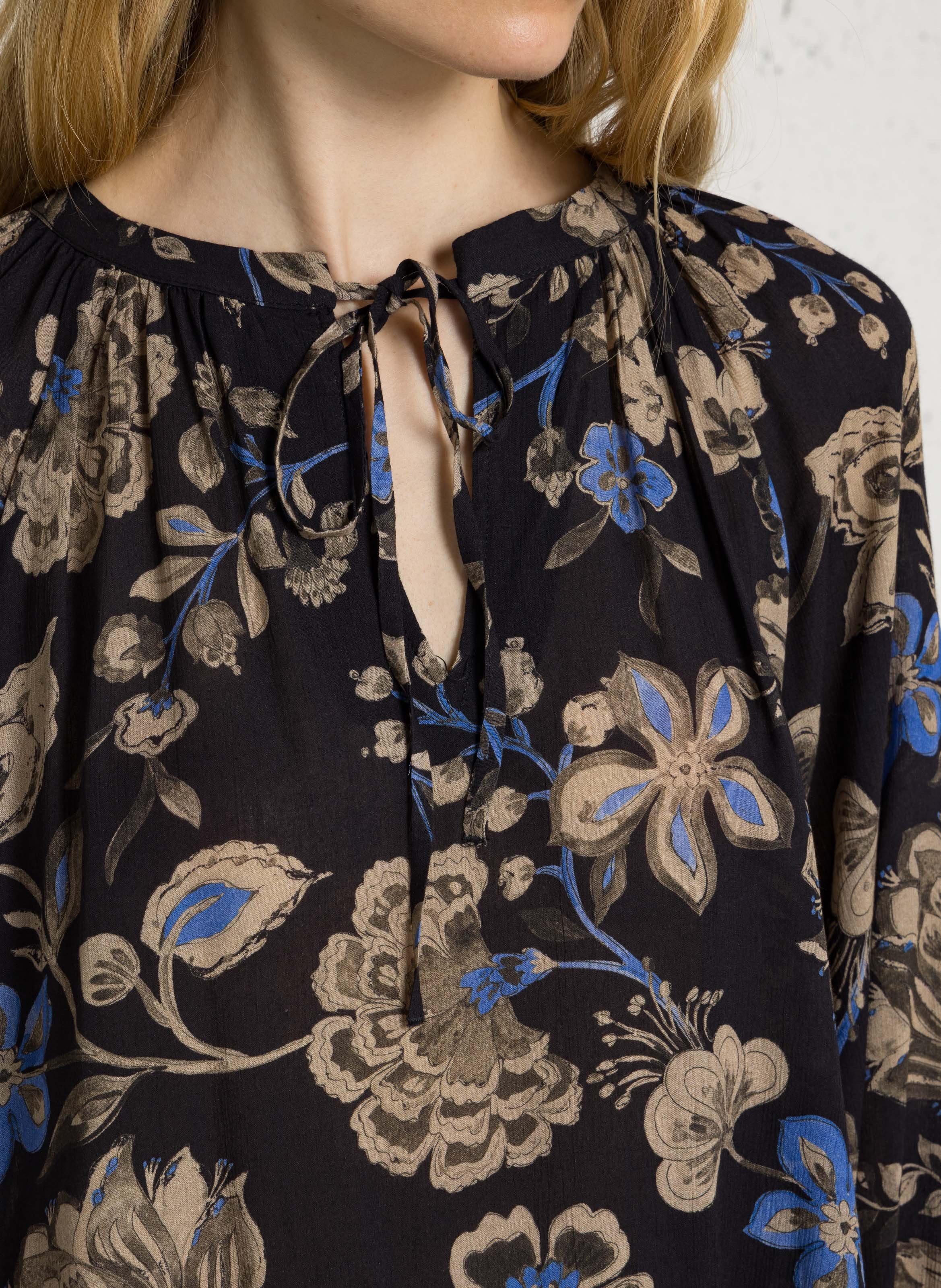 Bluse mit Rundhalsausschnitt und geradem Schnitt mit Print SUD EXPRESS Schwarz