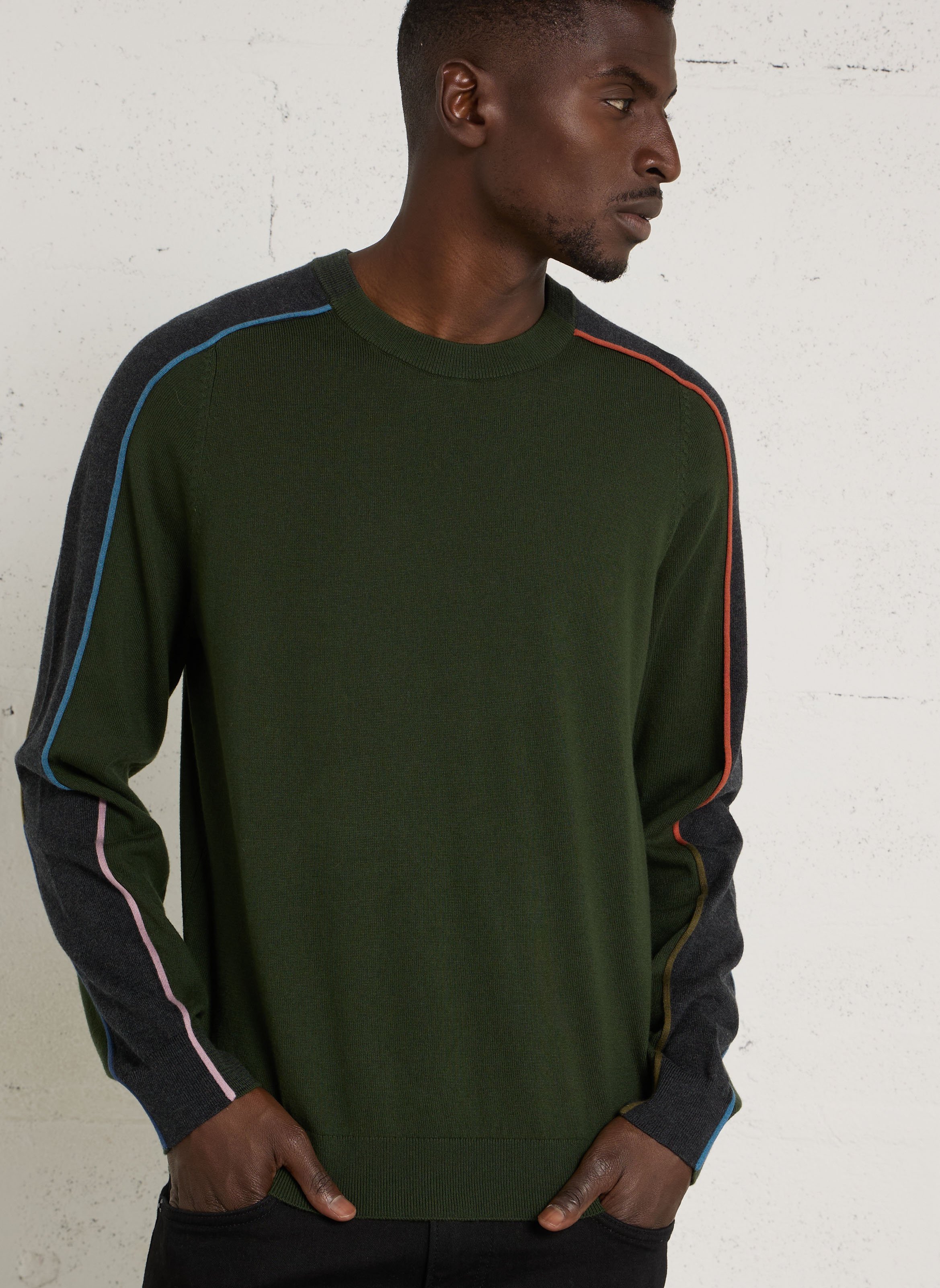 Pull fin col rond en coton et laine PAUL SMITH