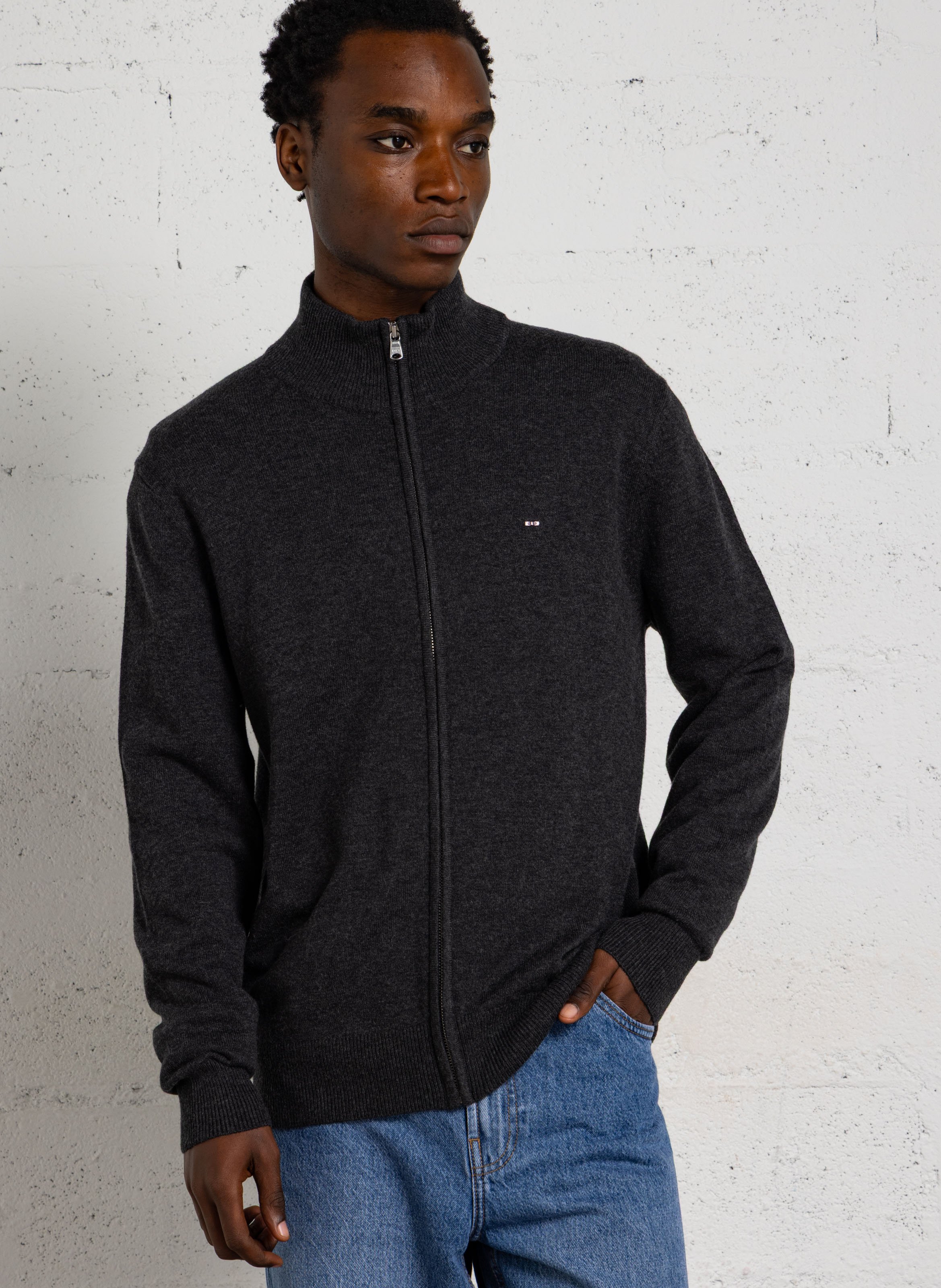 Straight-cut cotton cardigan with high neck EDEN PARK