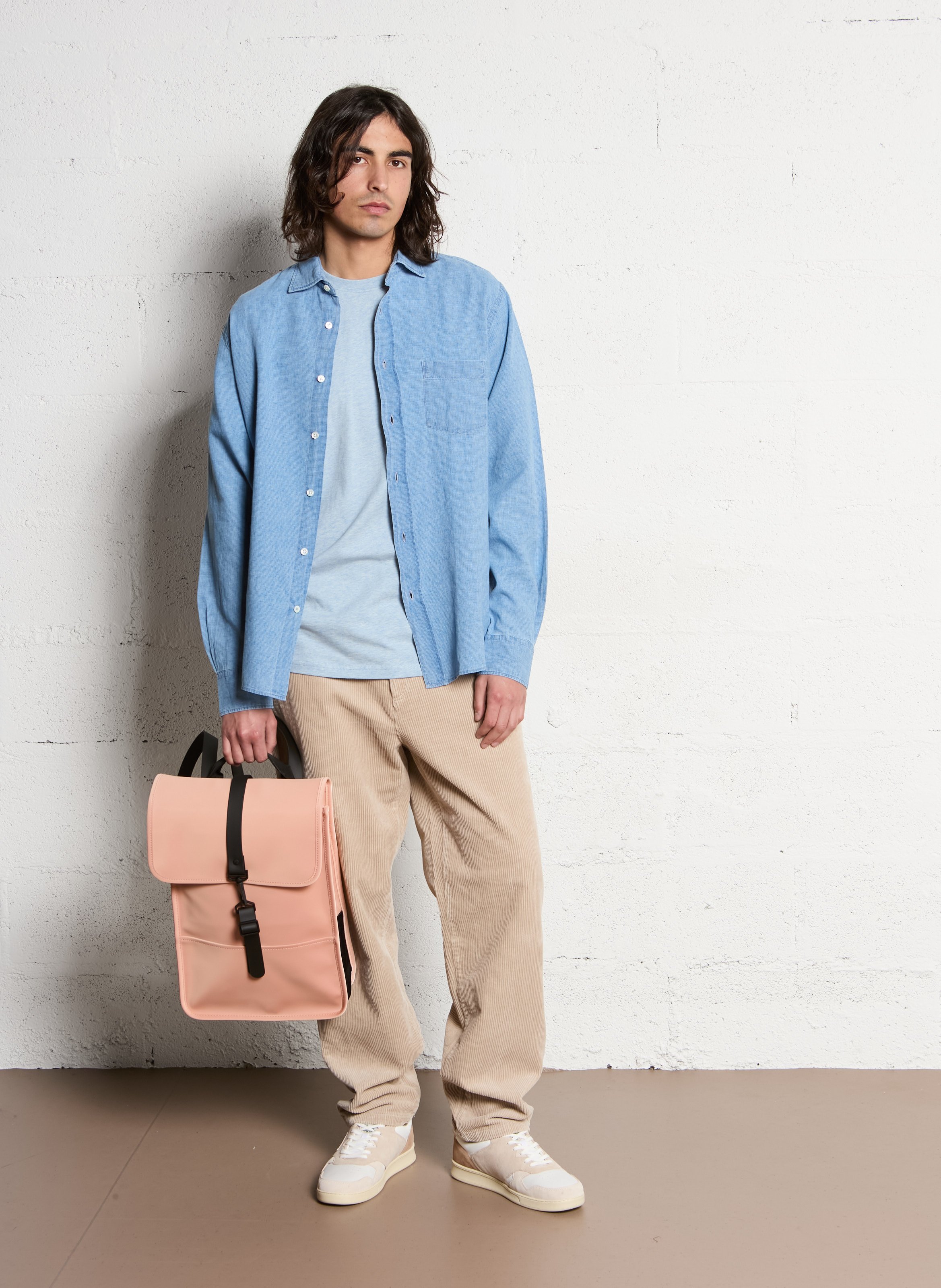 Shirt with classic collar in linen and cotton blend HARTFORD Blue