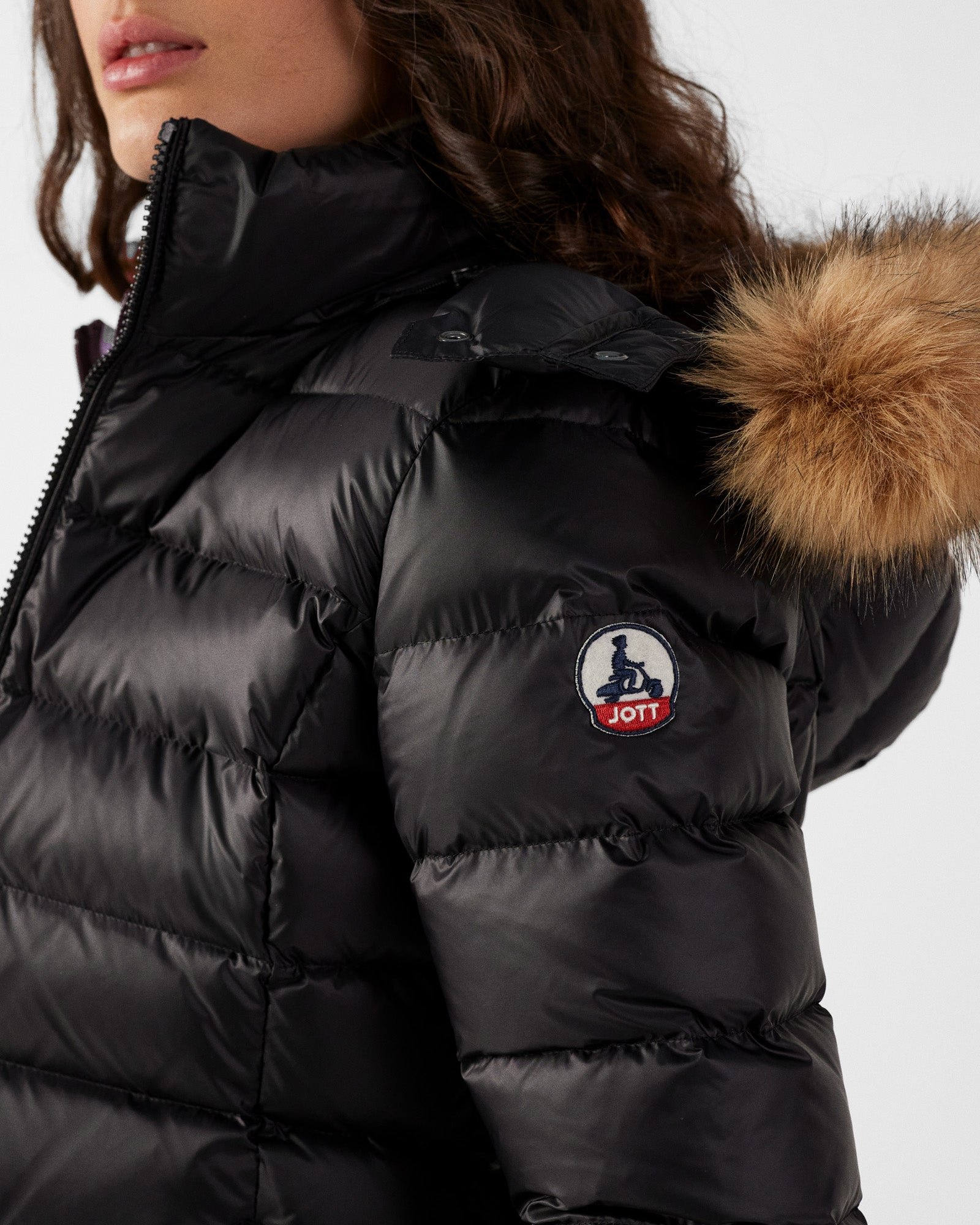 Luxury cold weather hooded puffer coat JOTT Black