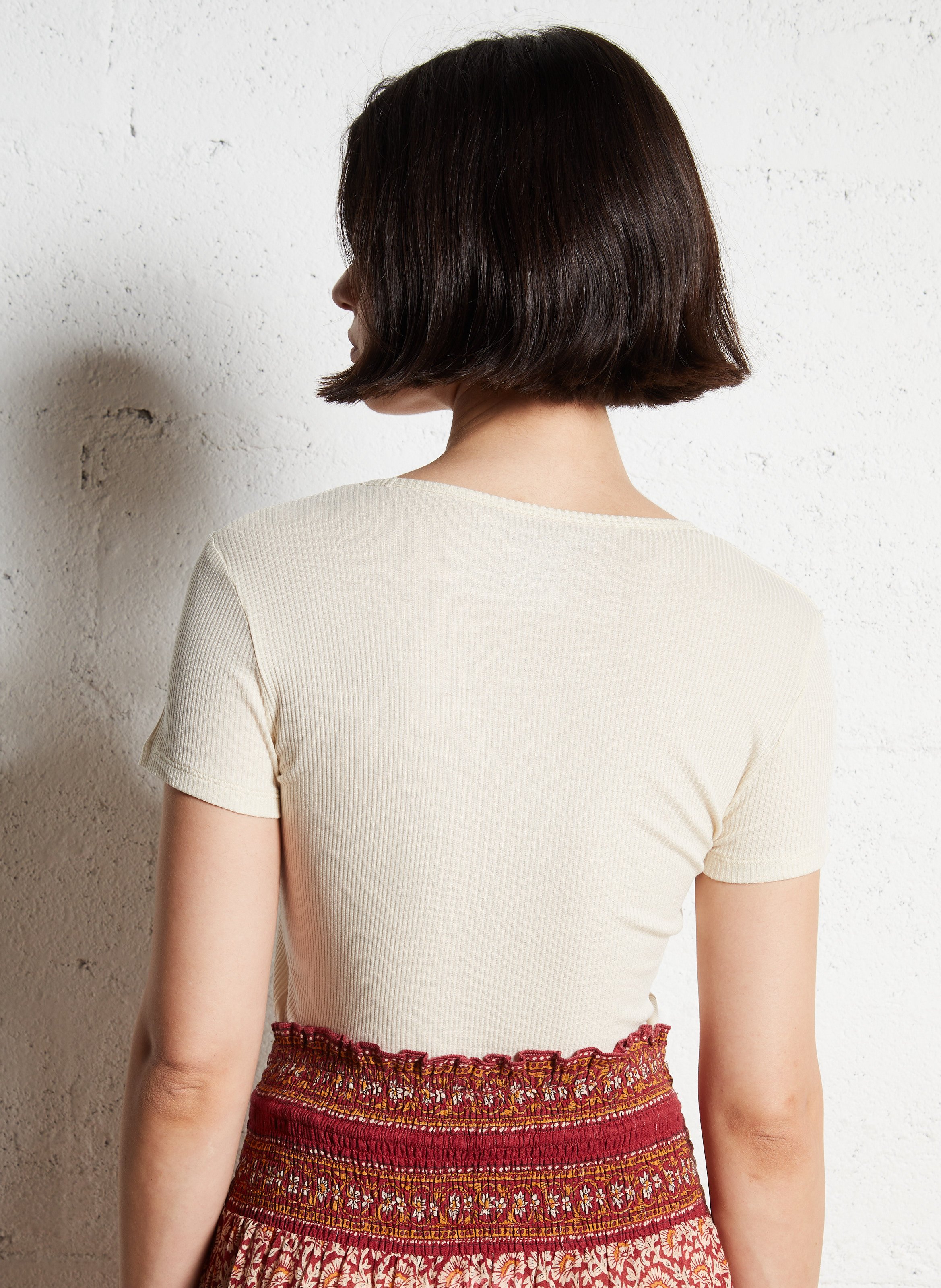 Ribbed fitted T-shirt MAJESTIC FILATURES Beige