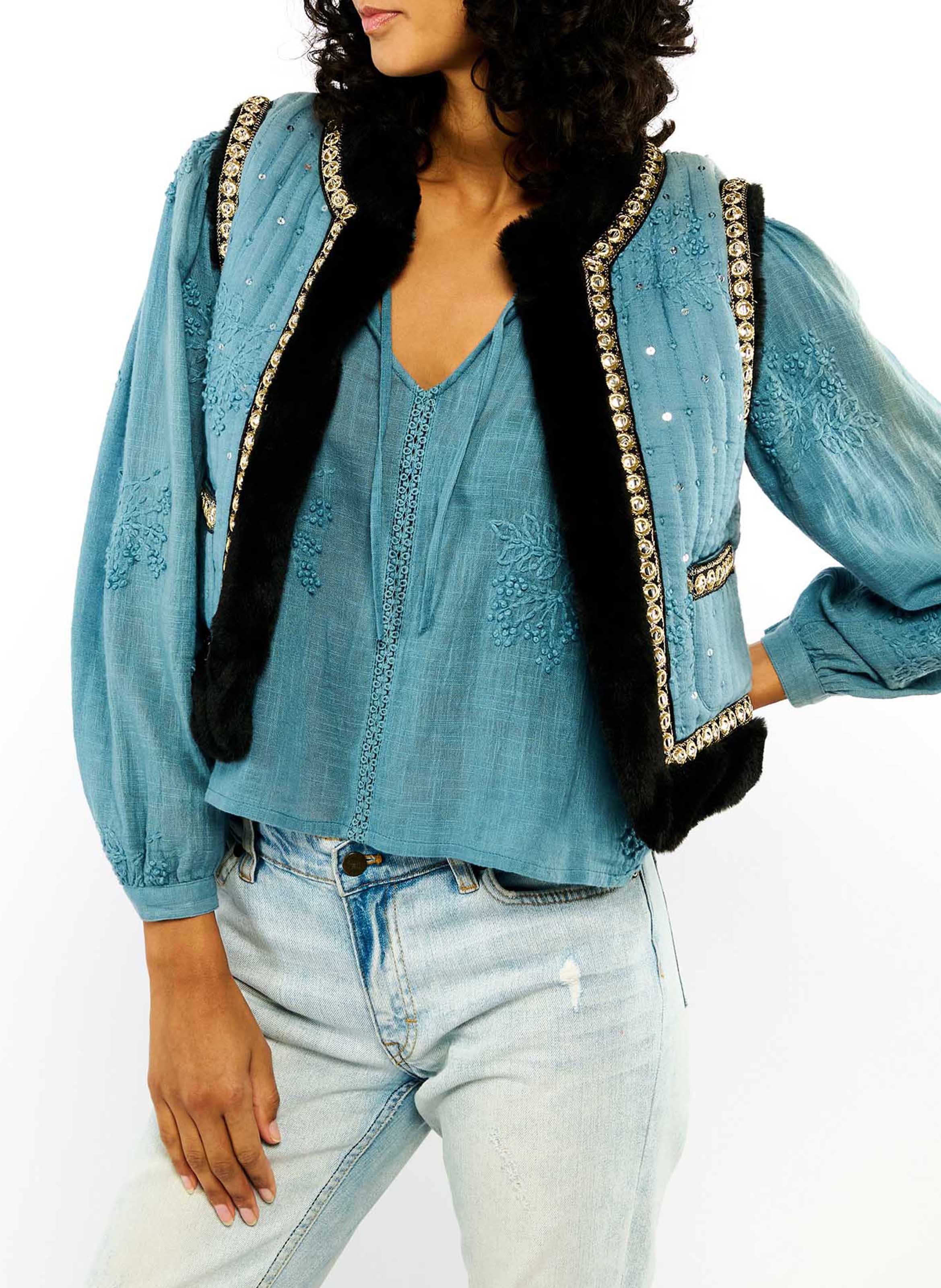 Straight cotton jacket WILD Blue