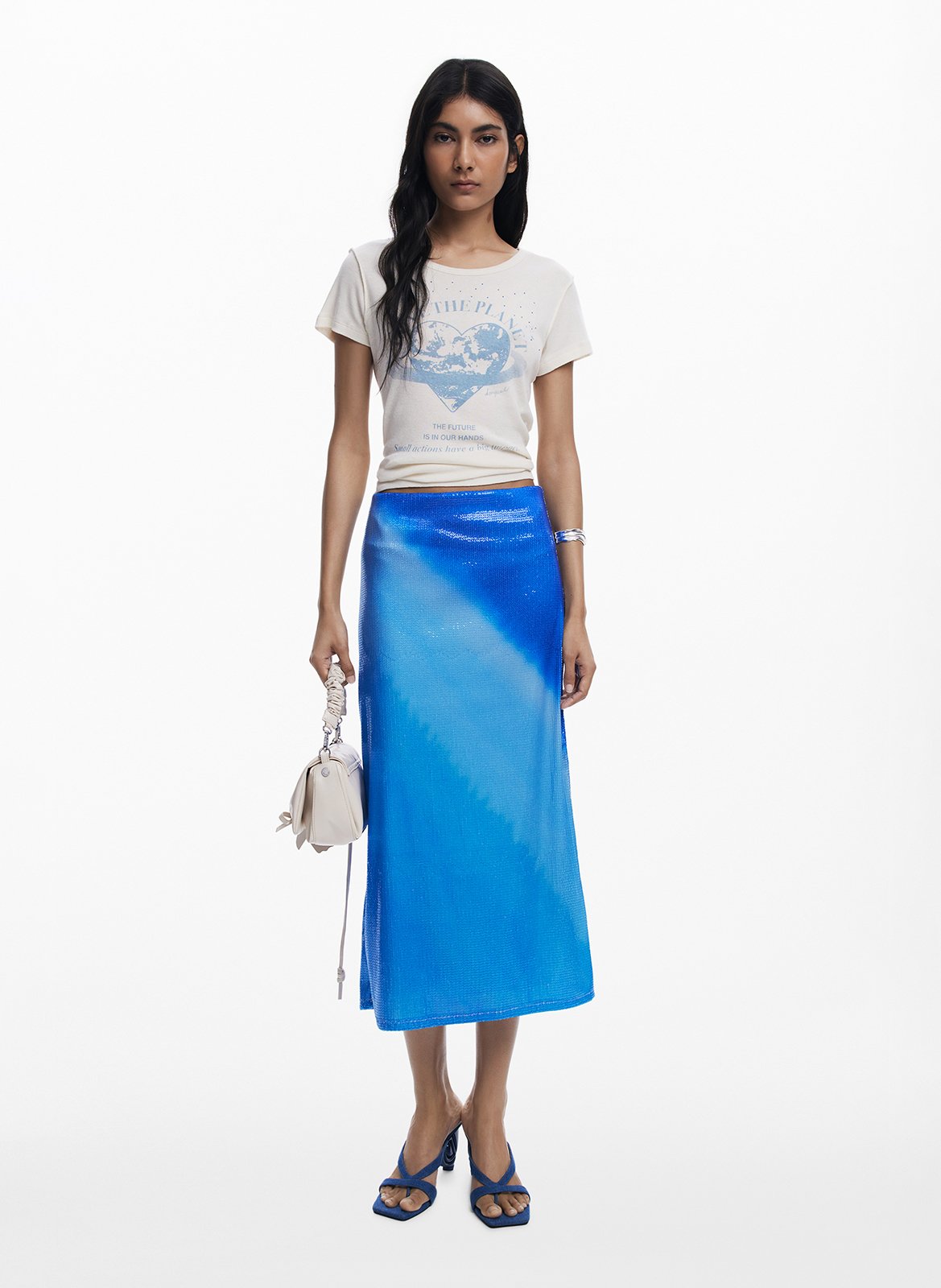 Elasticated tie and dye midi skirt DESIGUAL Blue