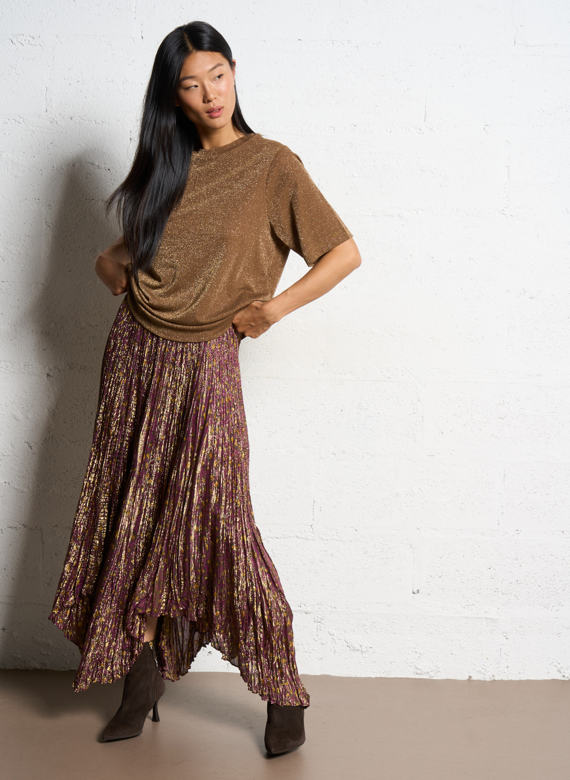 Tee-shirt col rond pailleté MOMONI Beige