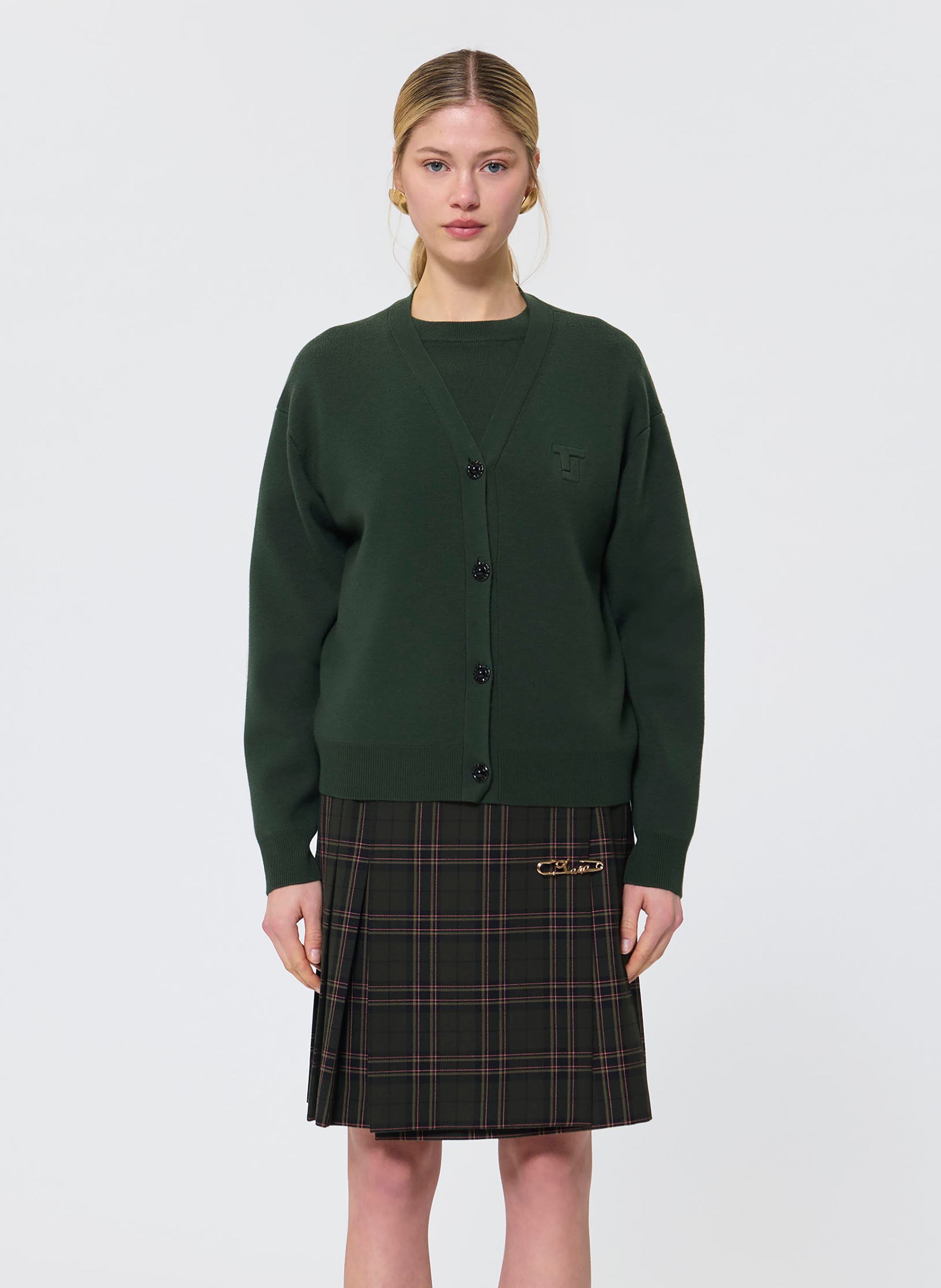 V-neck sleeveless cardigan in a wool blend TARA JARMON Green