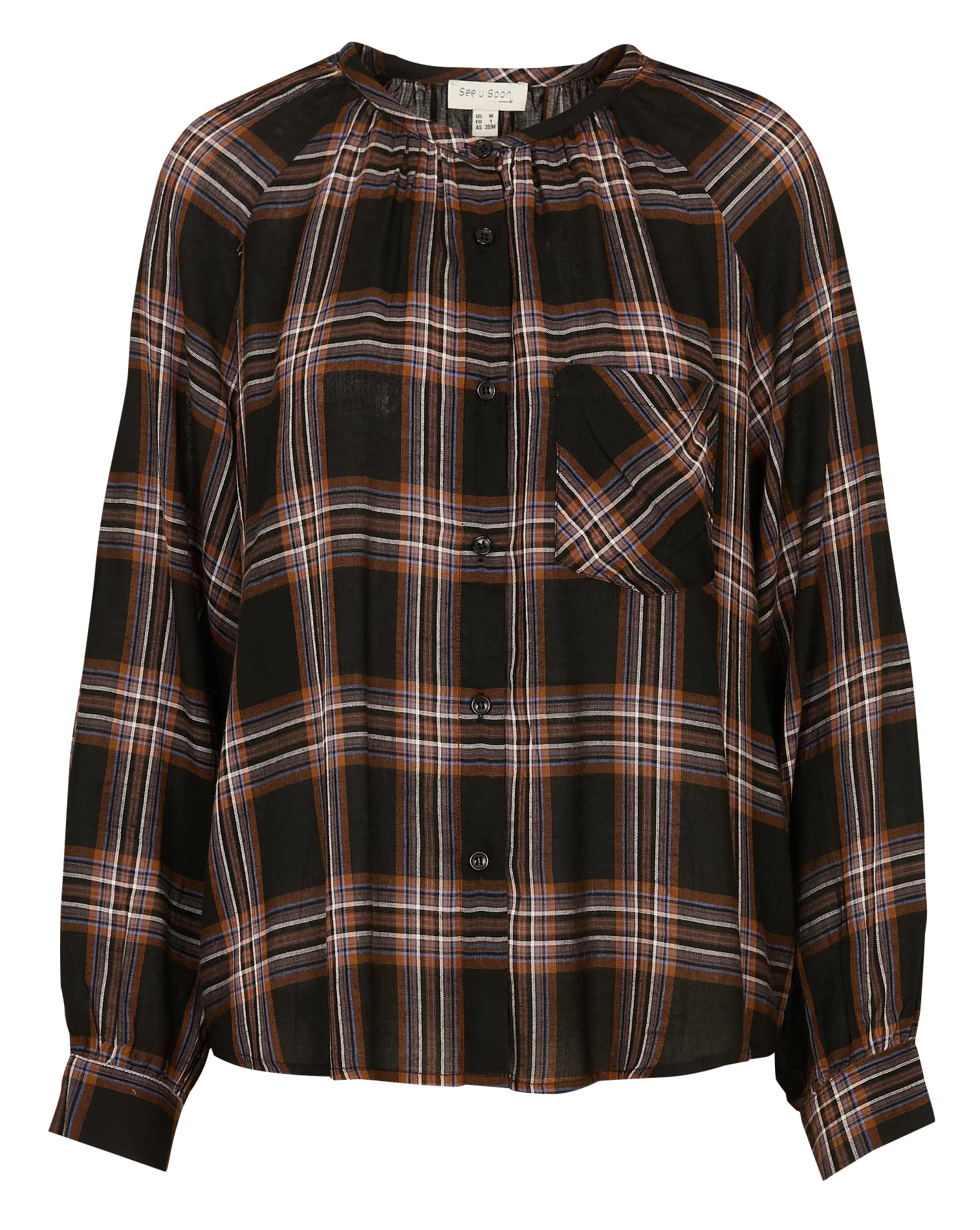 Chemise col rond fluide à motifs SEE U SOON Noir