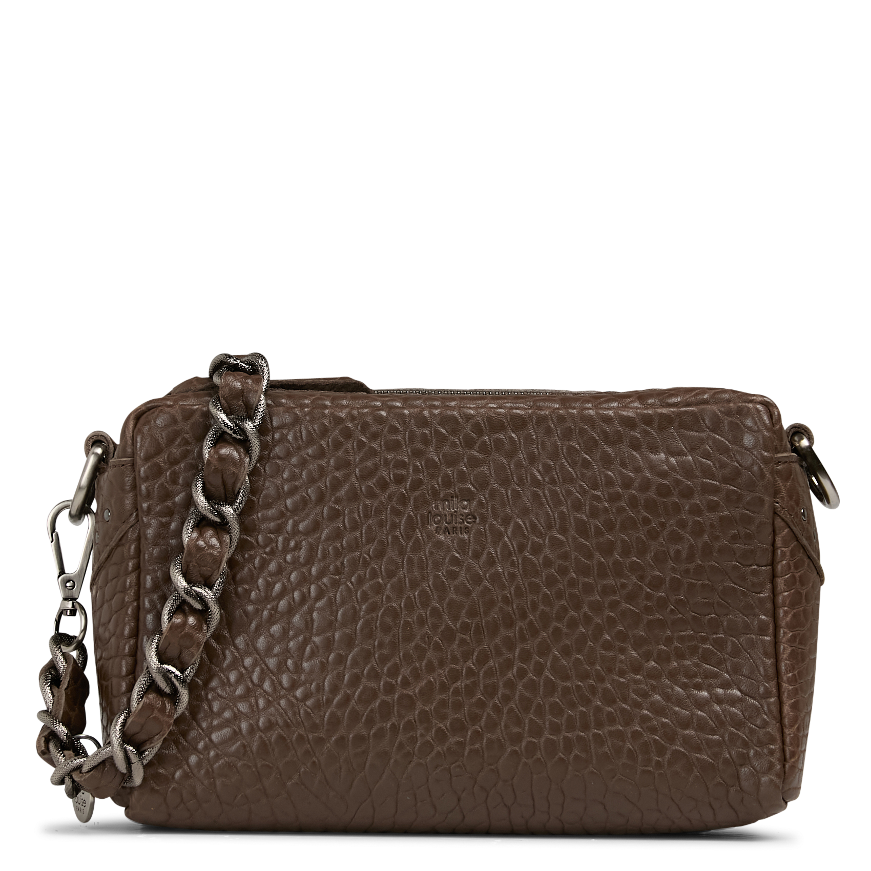 Leren schoudertas met motief in reliëf MILA LOUISE Kaki