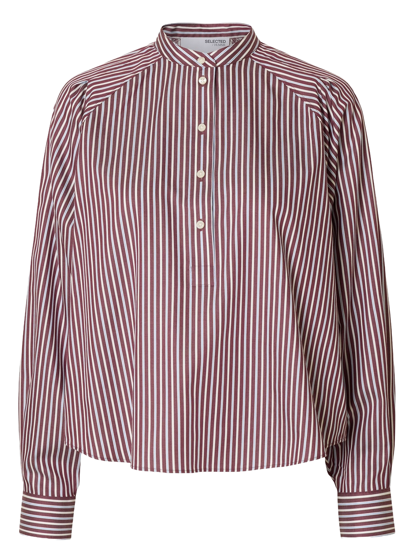 Blouse col mao en coton bio SELECTED Prune