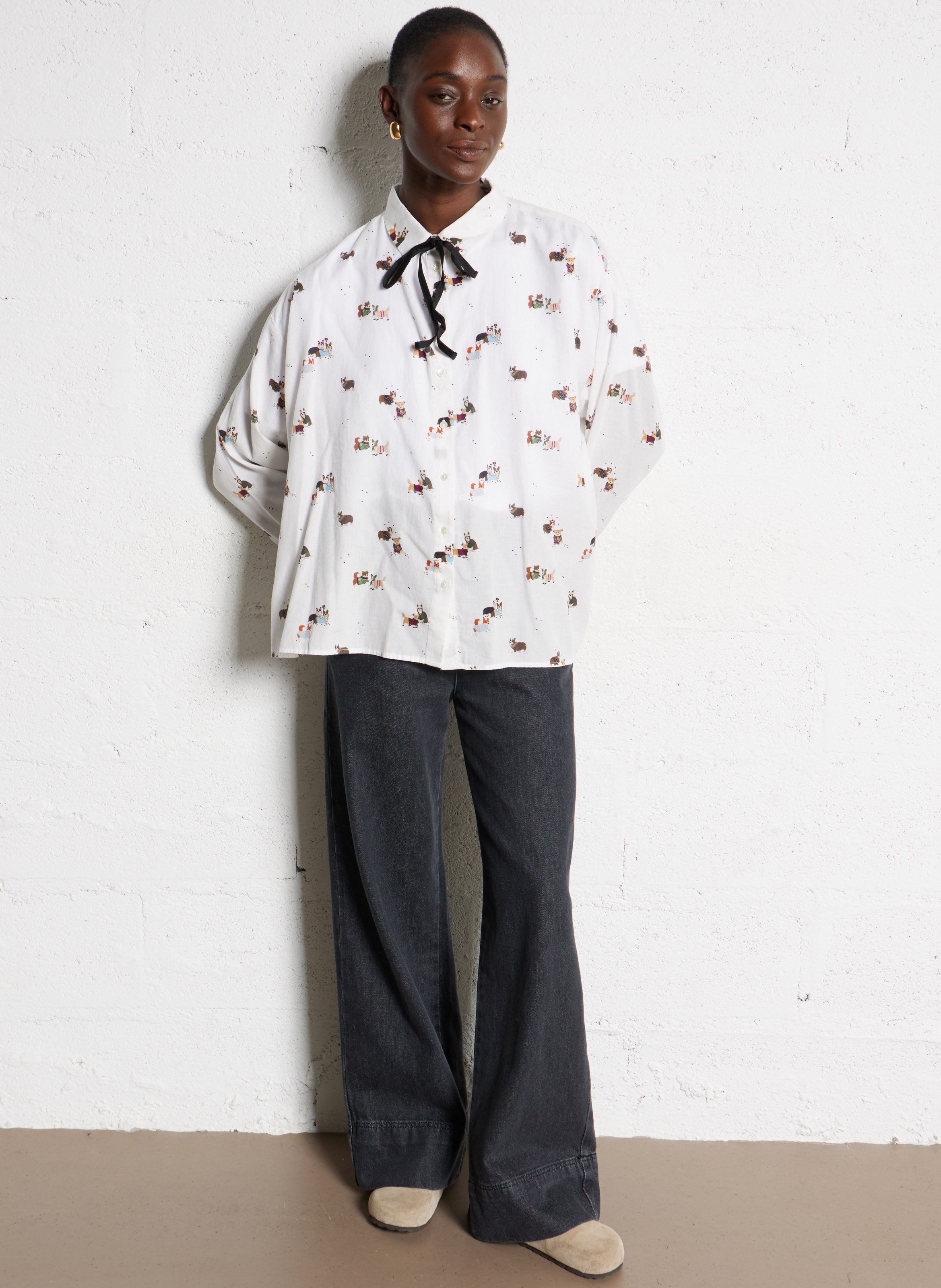 Oversized printed cotton shirt DES PETITS HAUTS White