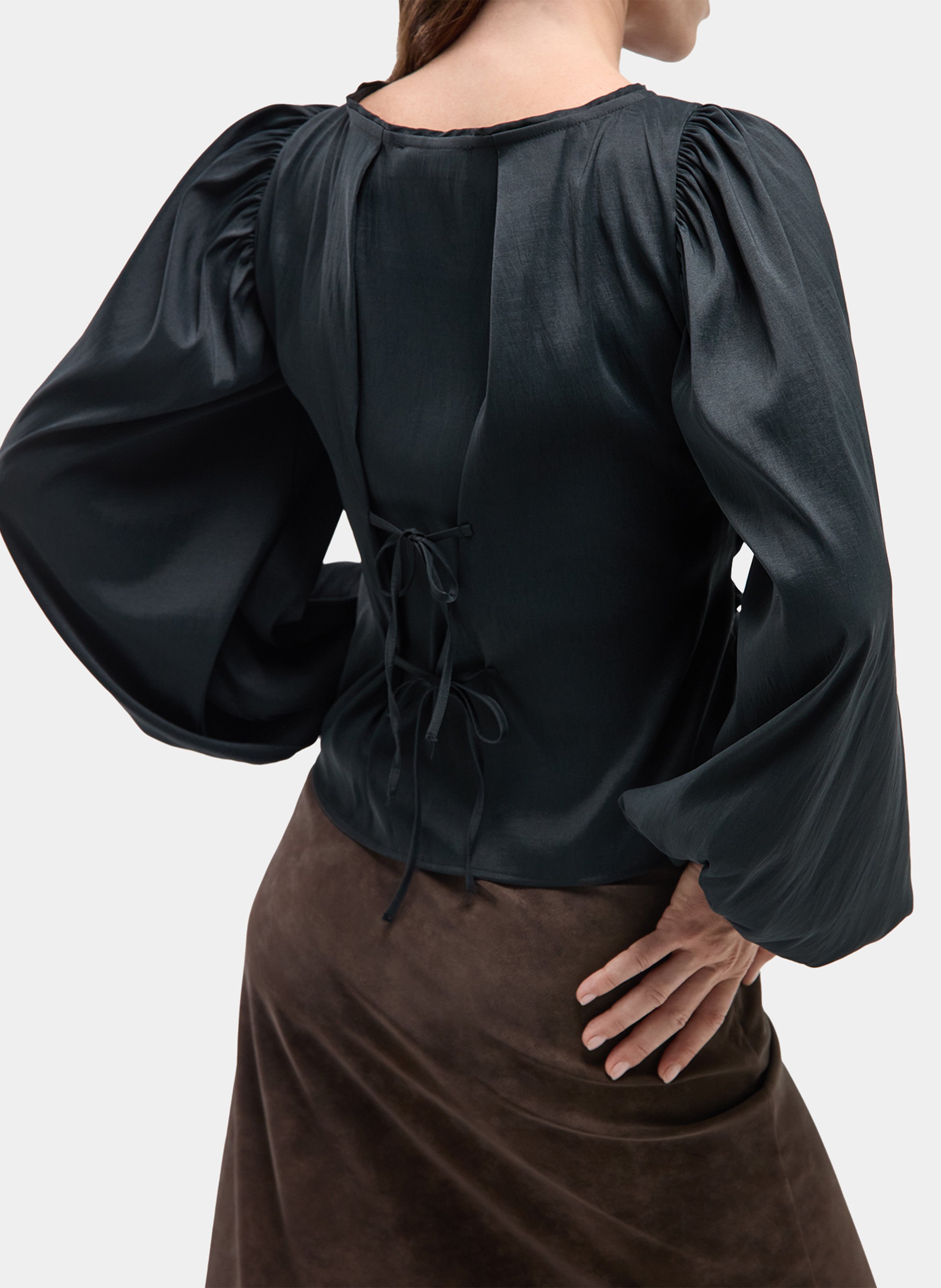 Gerafftes Rundhals-Top LAAGAM Schwarz