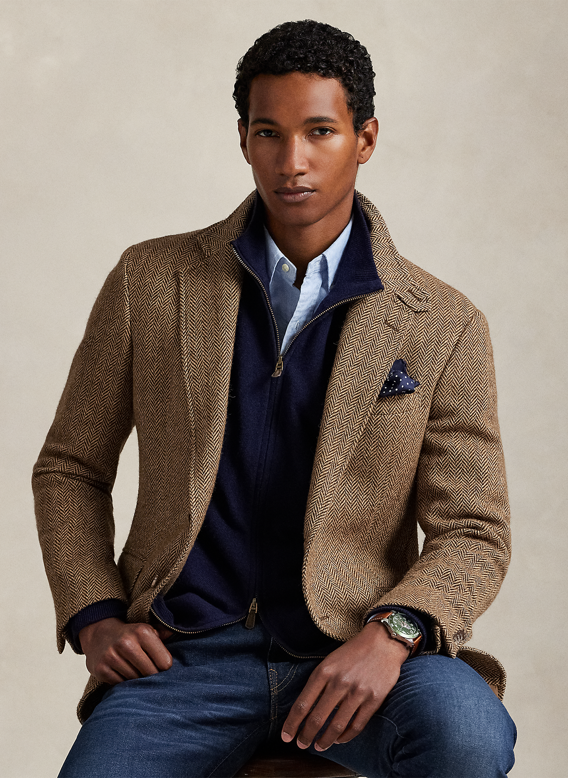 Gilet zippé à broderie logo en laine POLO RALPH LAUREN Bleu