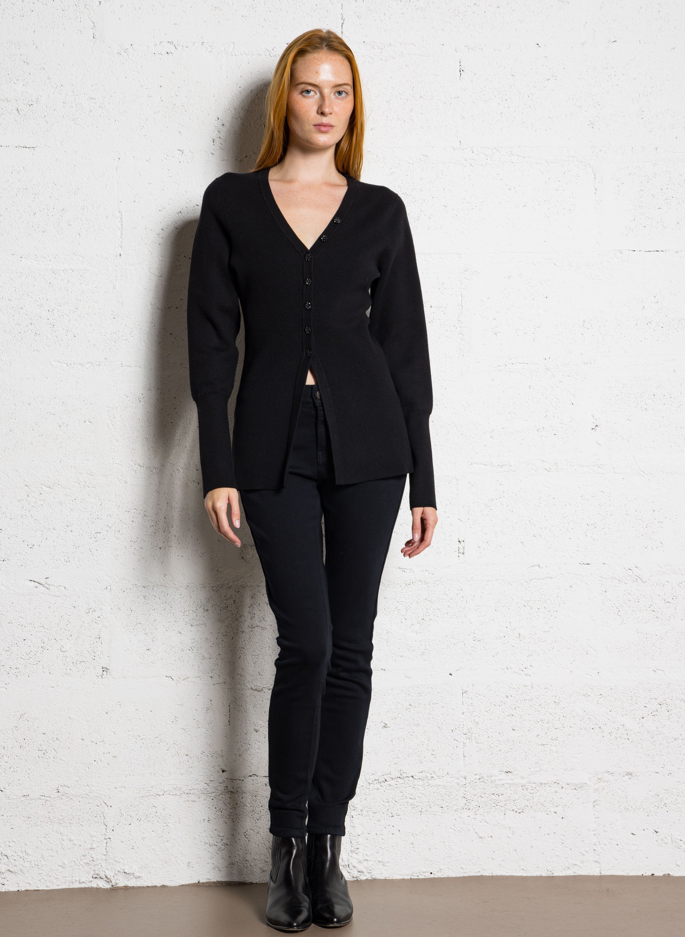 Gilet cintré uni à boutons bijoux FABIENNE CHAPOT Noir