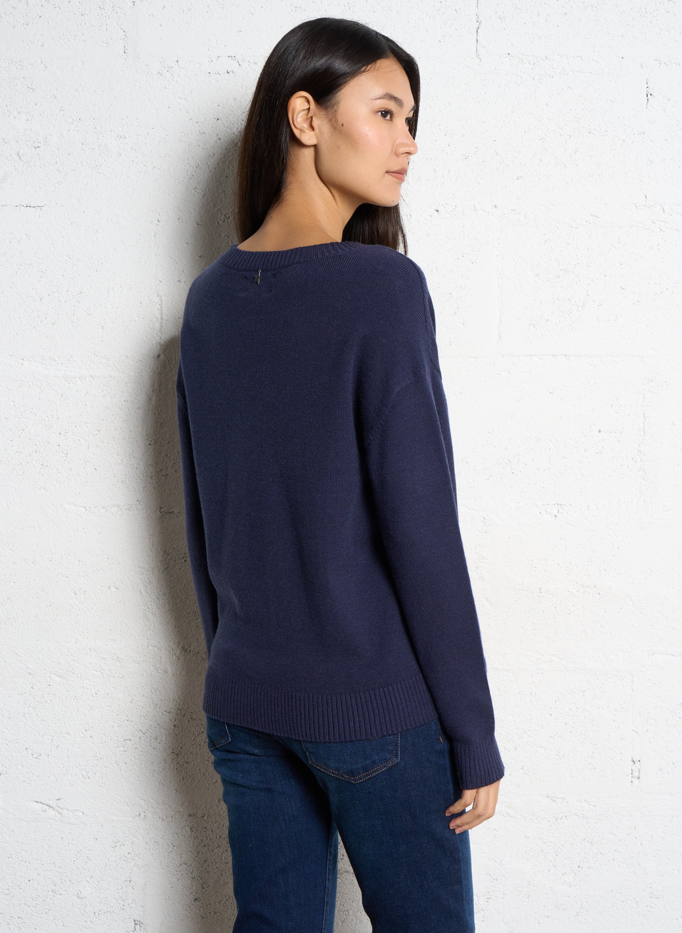 Pull oversize col V en maille SUD EXPRESS Bleu