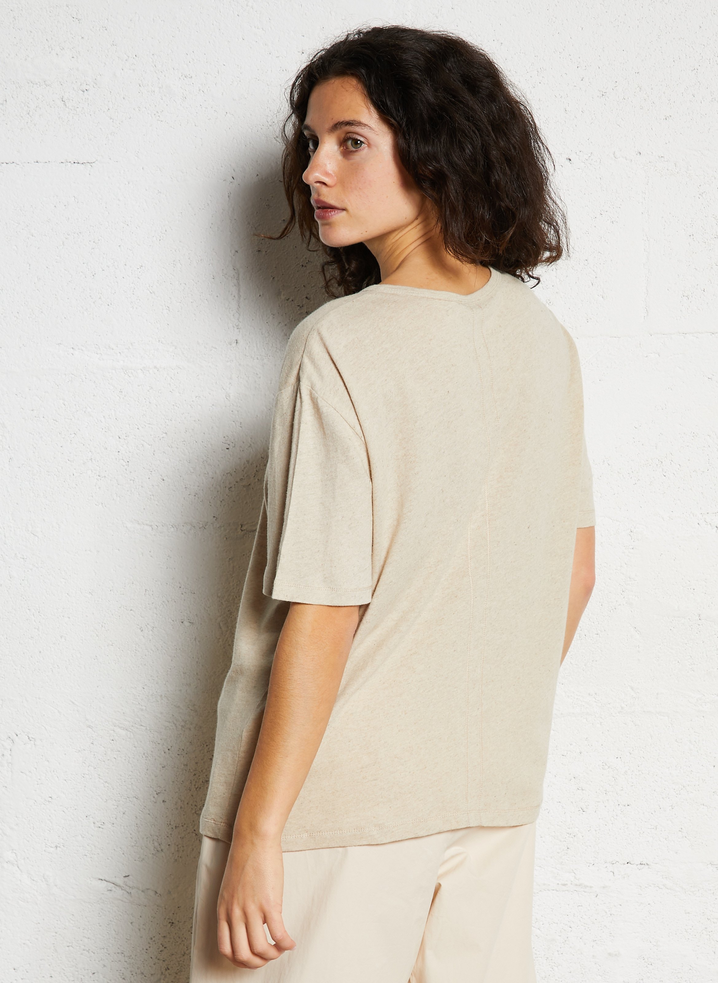 Tee-shirt droit col rond en lin et coton JC SOPHIE Beige