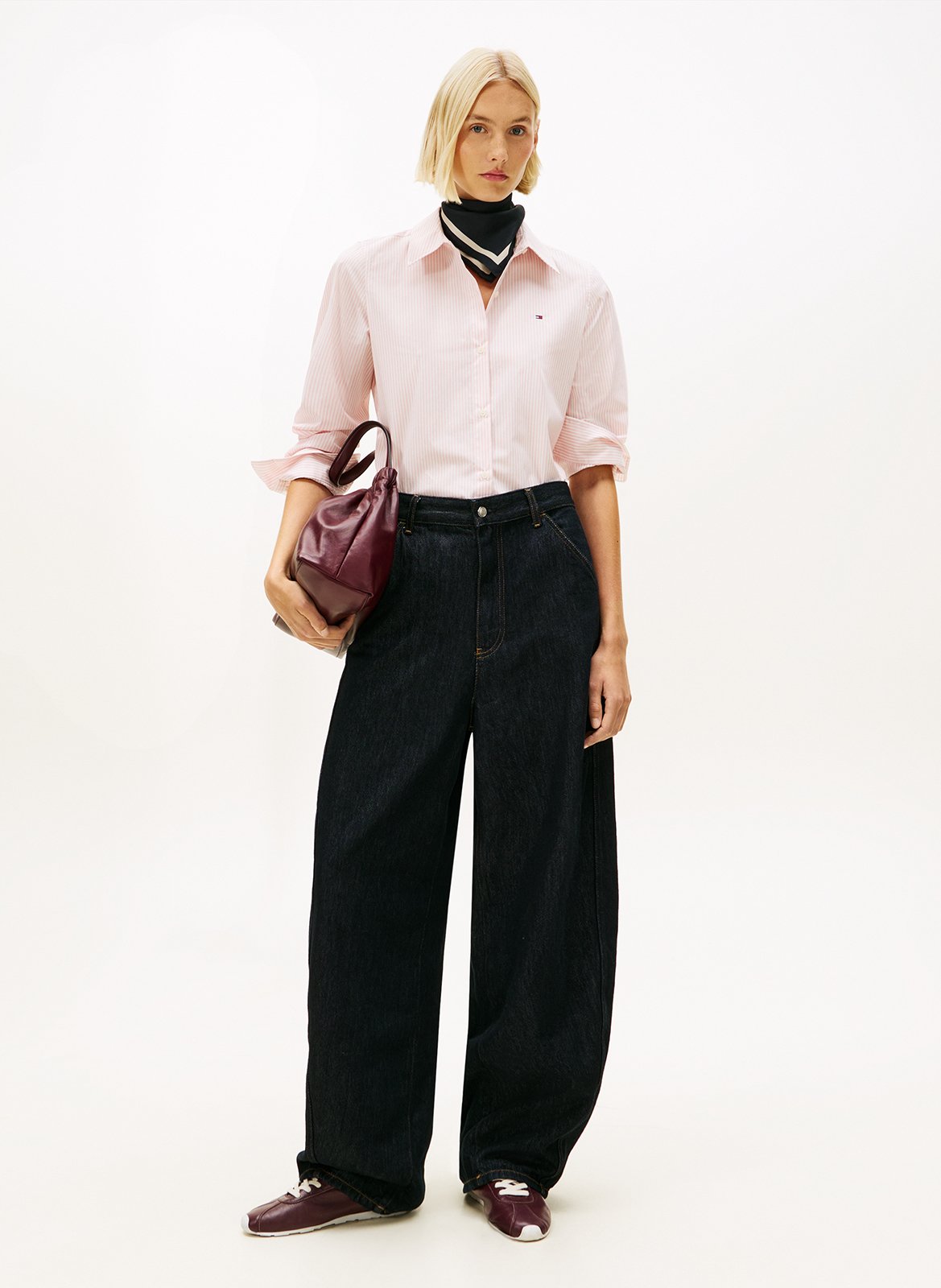 Chemise droite col classique en coton mélangé rayé TOMMY HILFIGER Rose