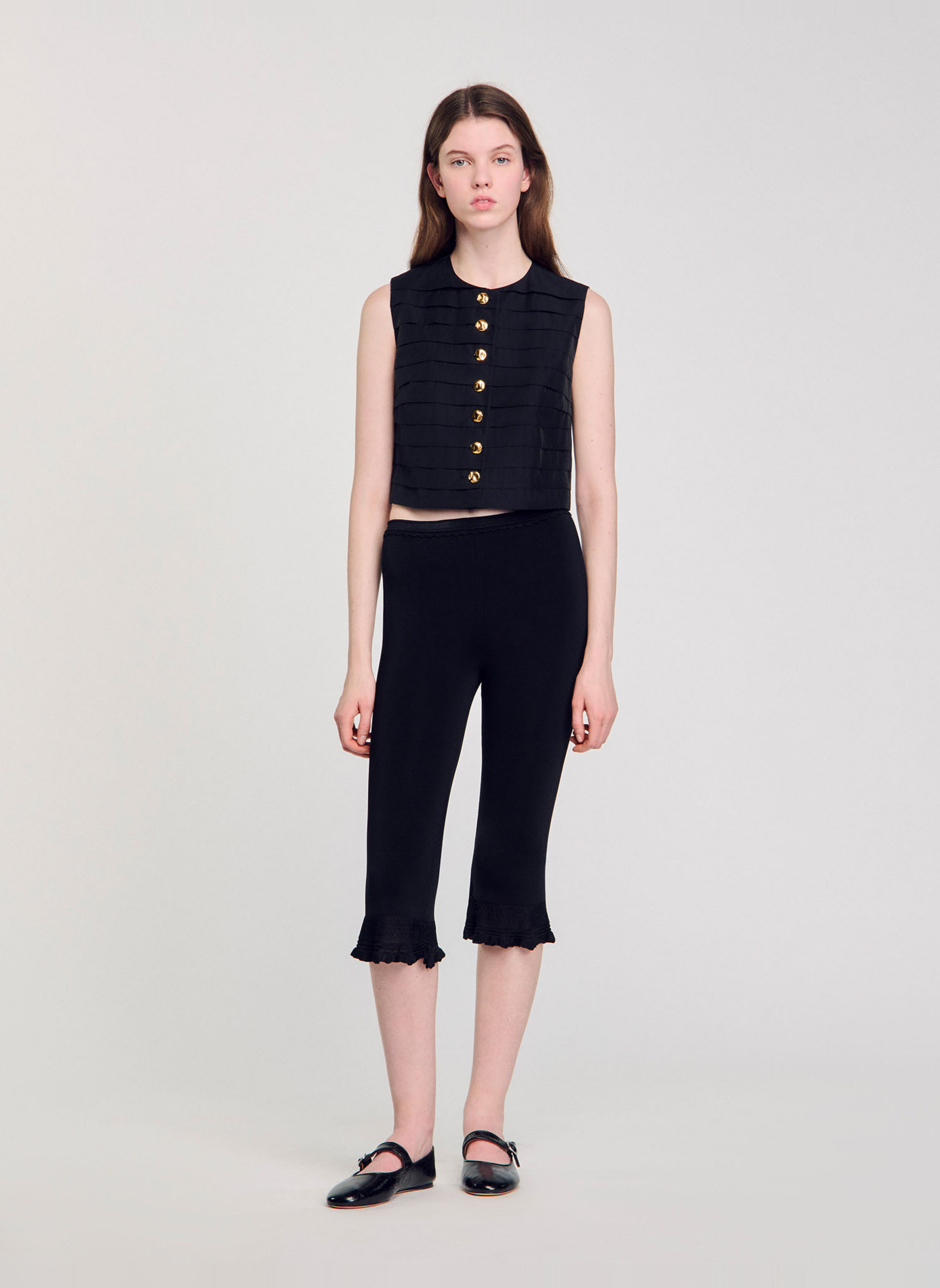 Korte rechte top van gemengd katoen SANDRO Zwart