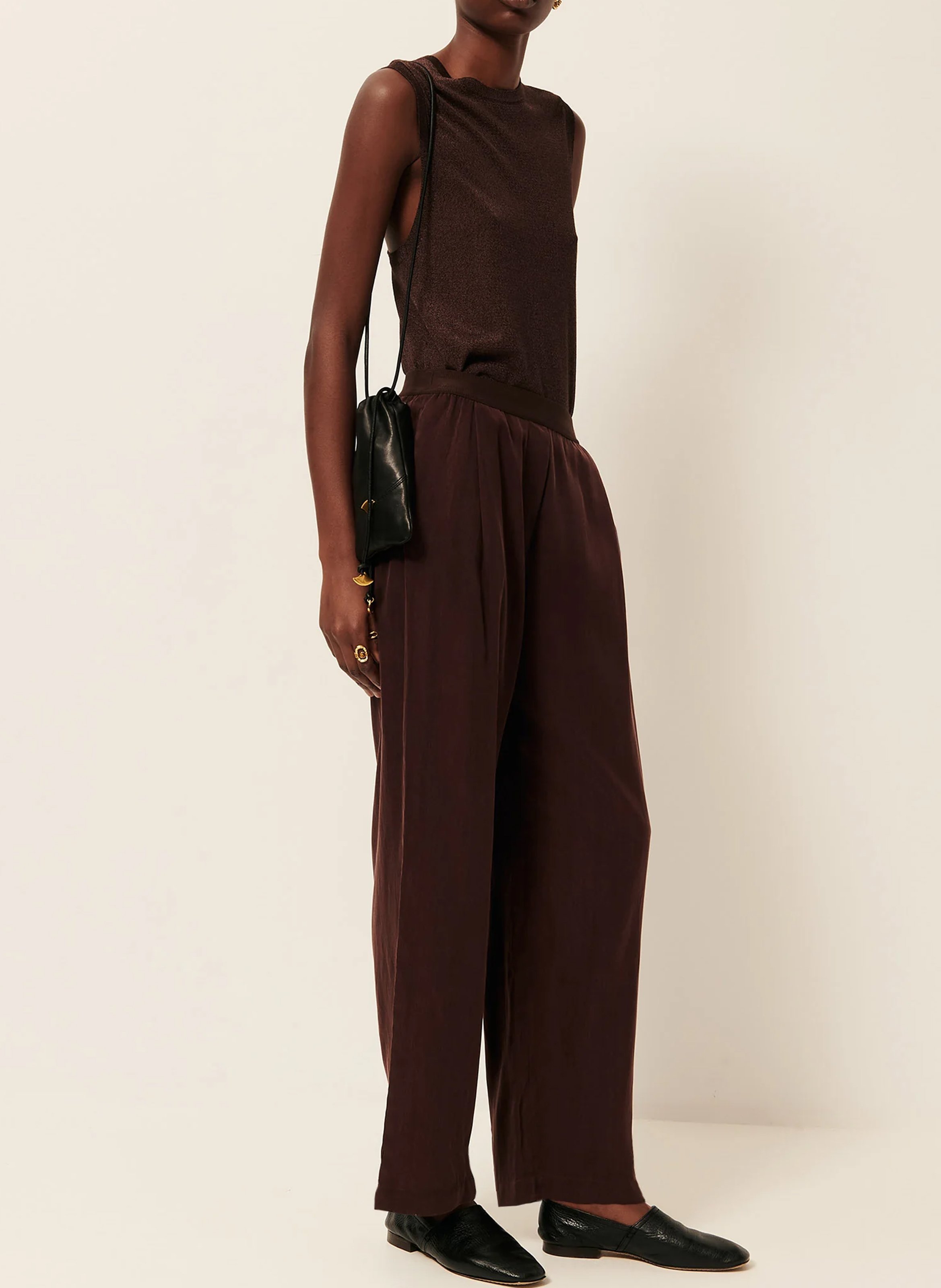 Pantalon élastiqué droit à rayures SESSUN Marron