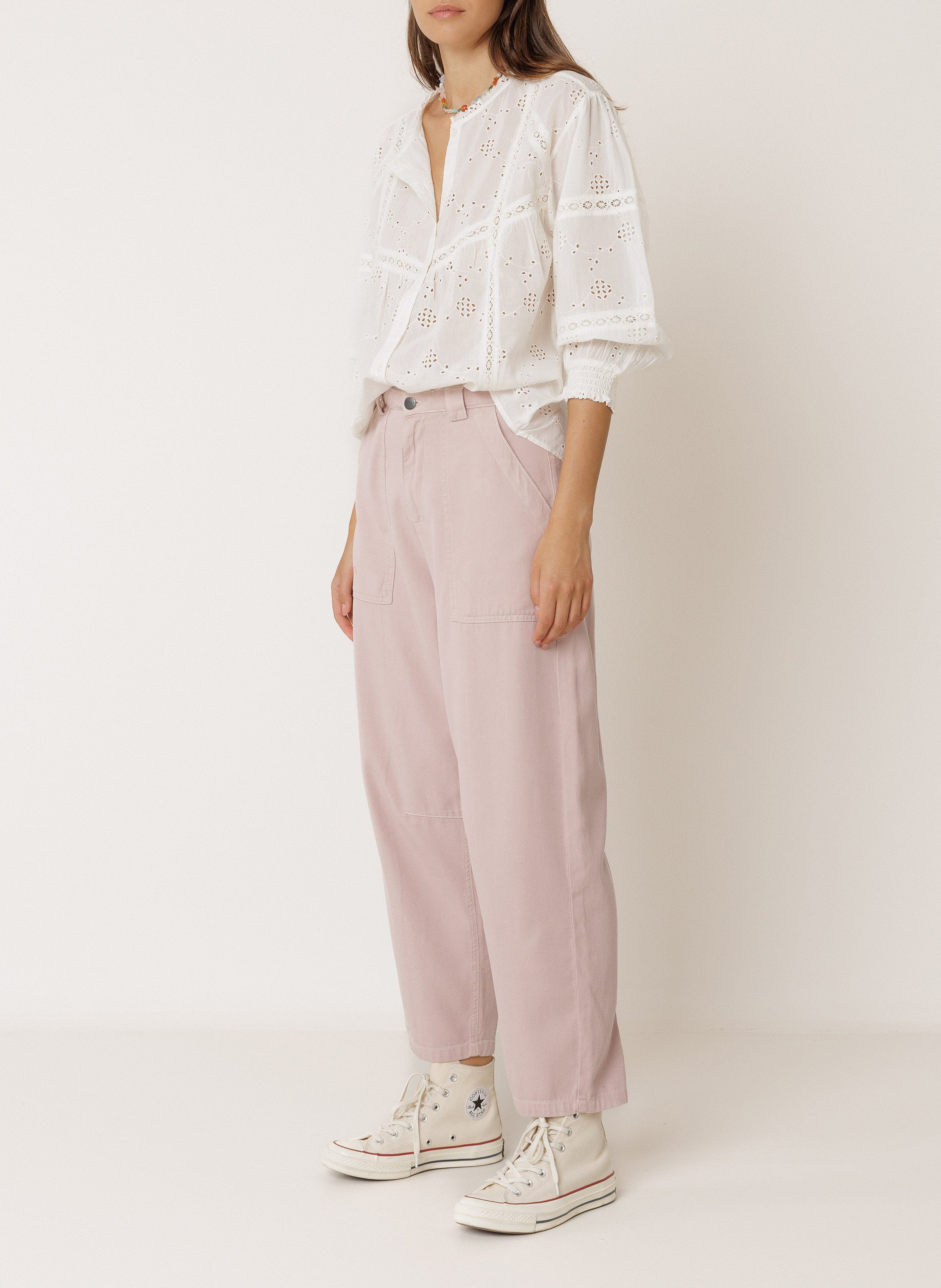 Geknöpfte Bluse mit Spitzenstickerei INDI & COLD Weiss