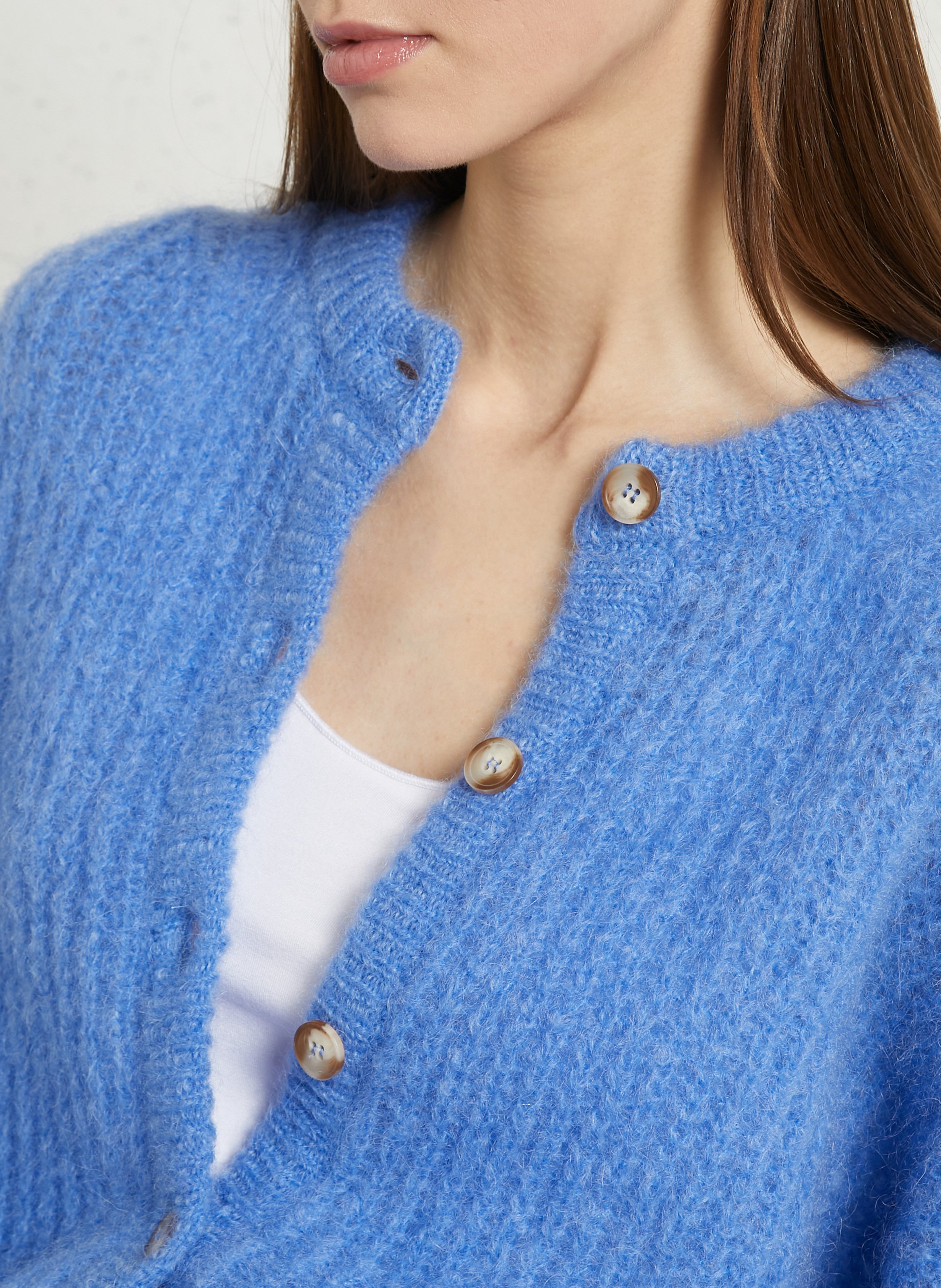 Gilet ample boutonné en mohair mélangé DES PETITS HAUTS Bleu