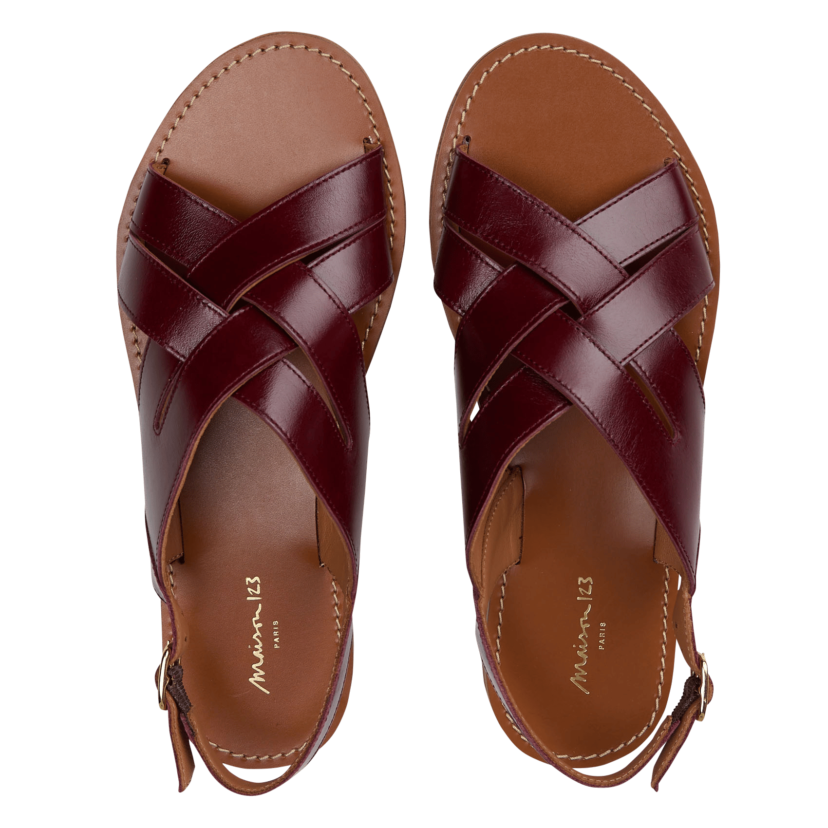 Sandales plates à brides croisées en cuir Rouge