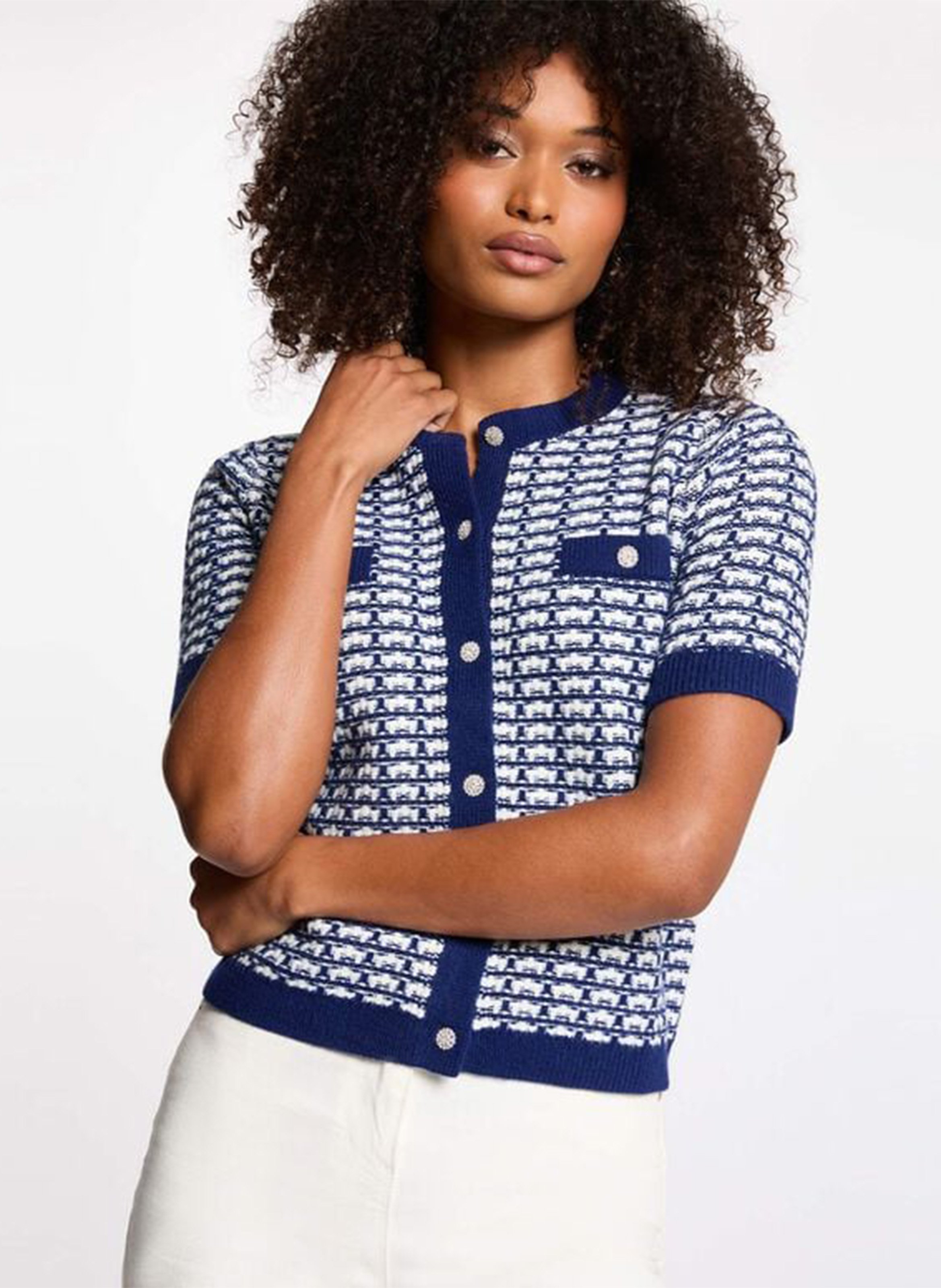 Short buttoned cardigan with pattern MORGAN Blue