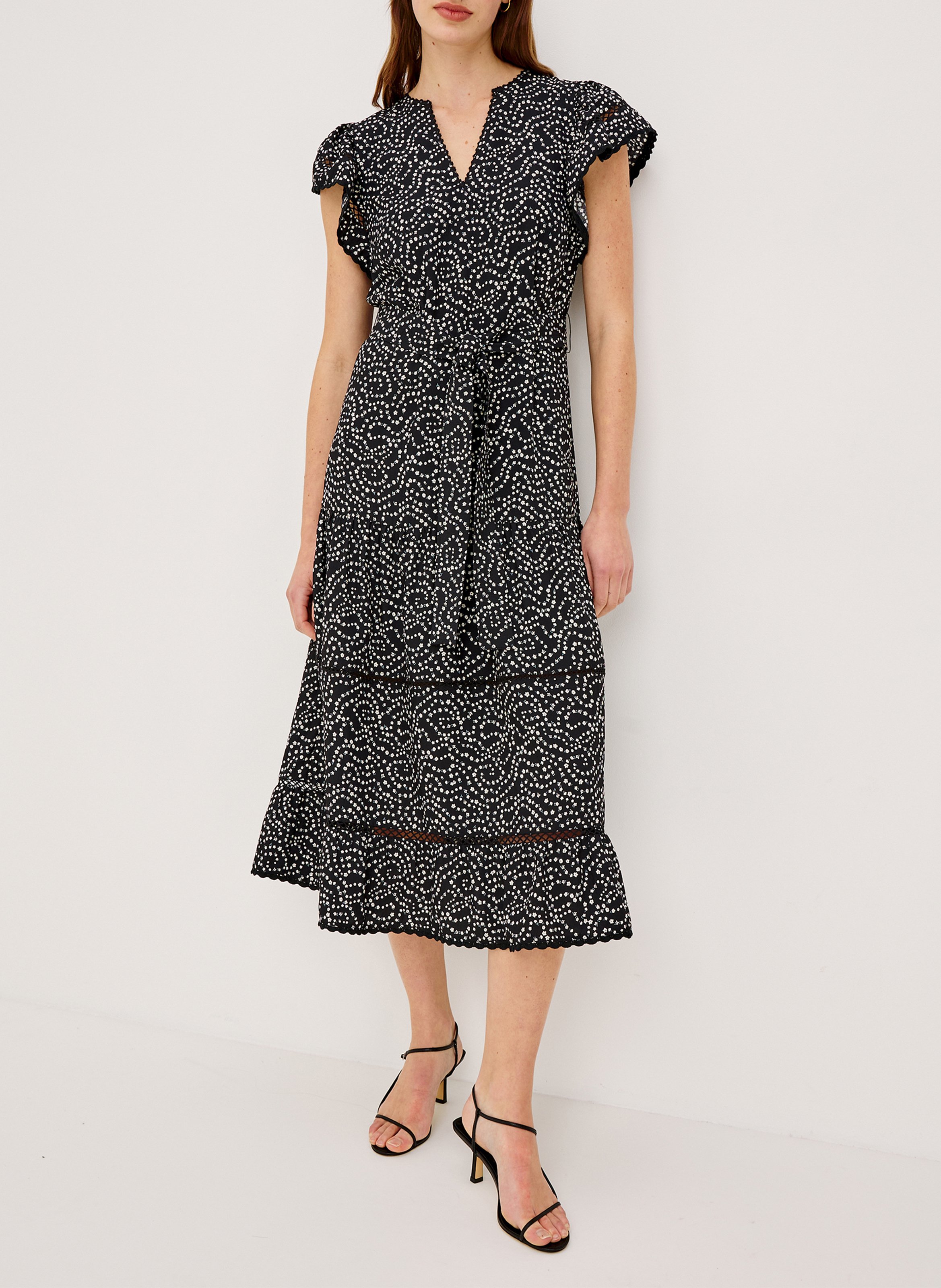 Lange jurk met Tunesische kraag en print RAILS Zwart