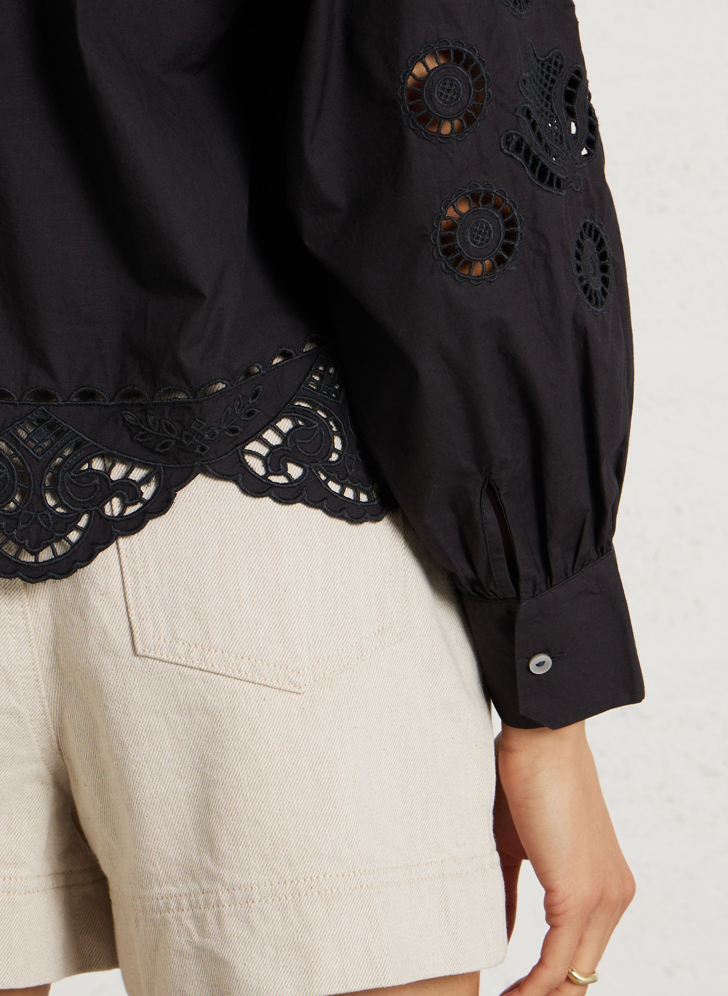 Chemise droite à broderies en coton bio LOUISE MISHA Noir