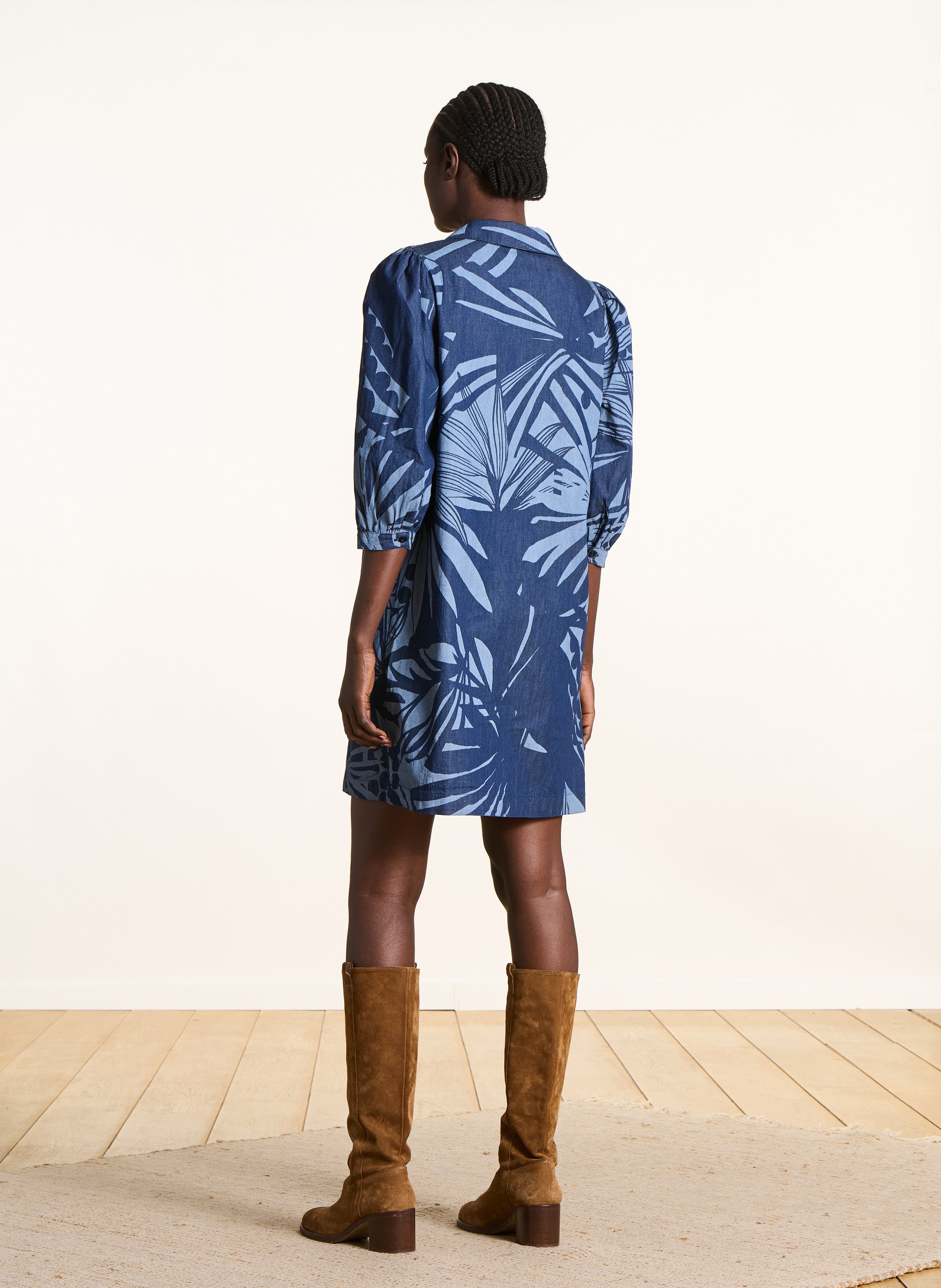 Robe courte col V imprimée LA FEE MARABOUTEE Bleu