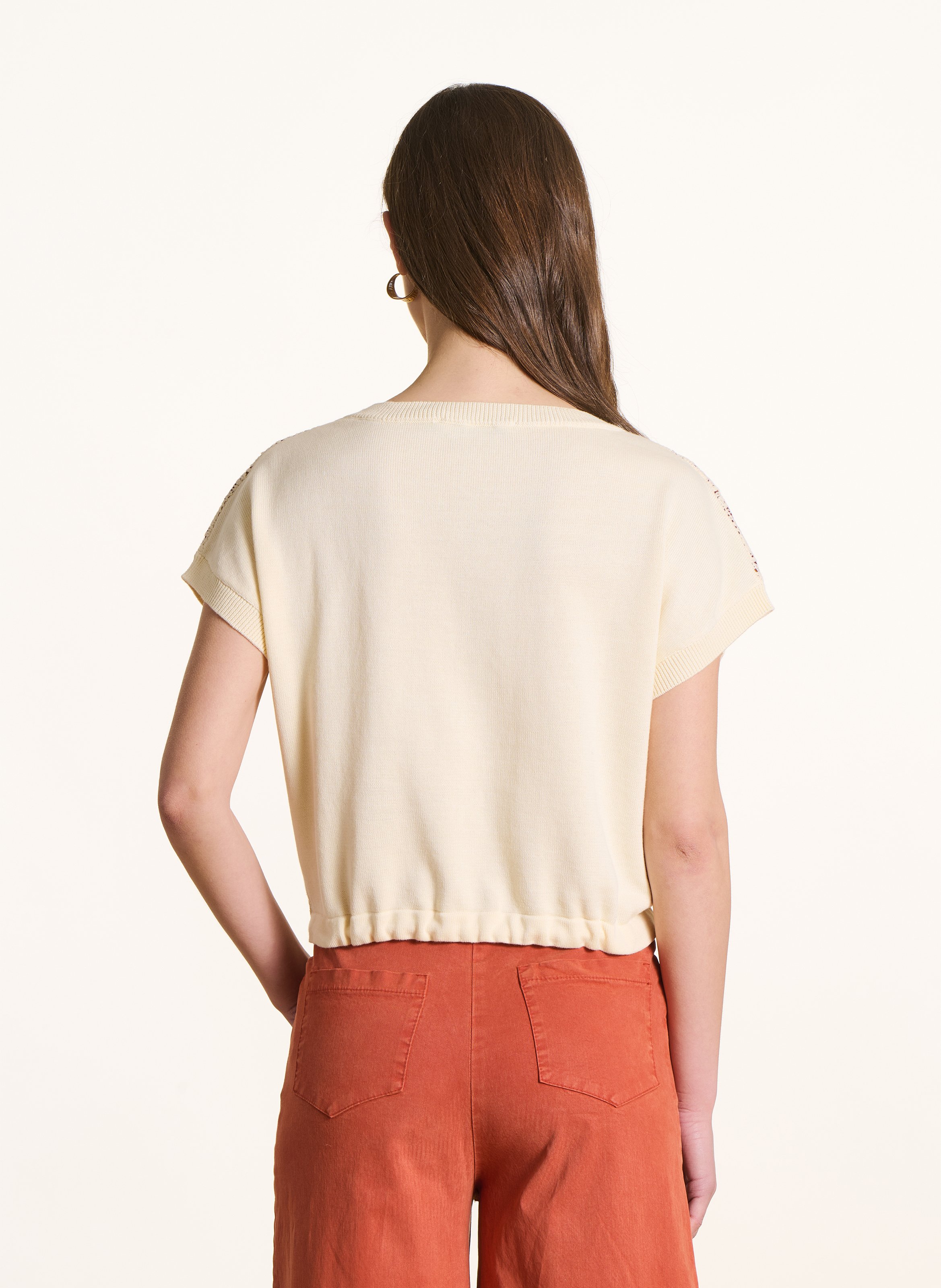 Top col rond en coton bio mélangé LA FEE MARABOUTEE Marron