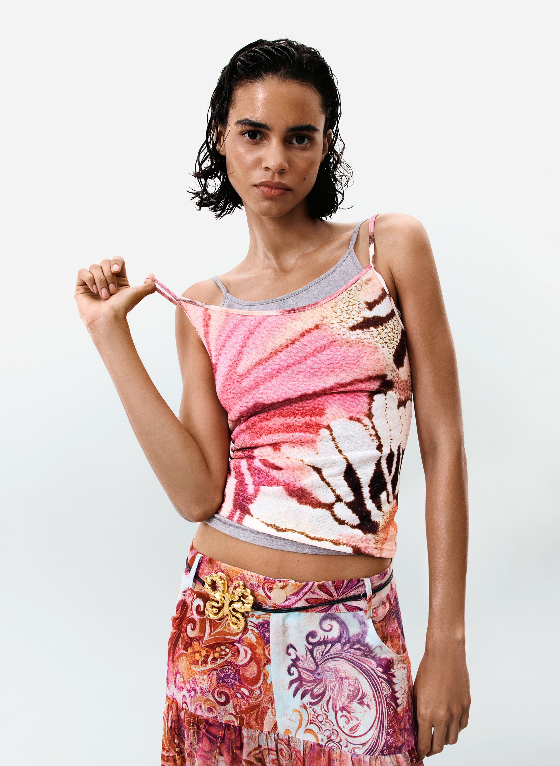 Fitted printed tank top DESIGUAL Multicolored