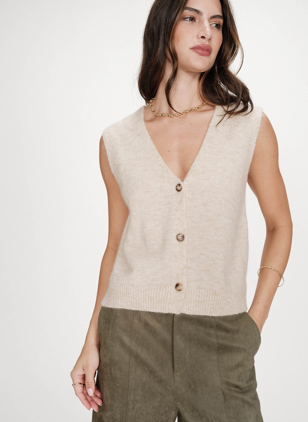 Sleeveless V-neck solid cardigan GRACE ET MILA