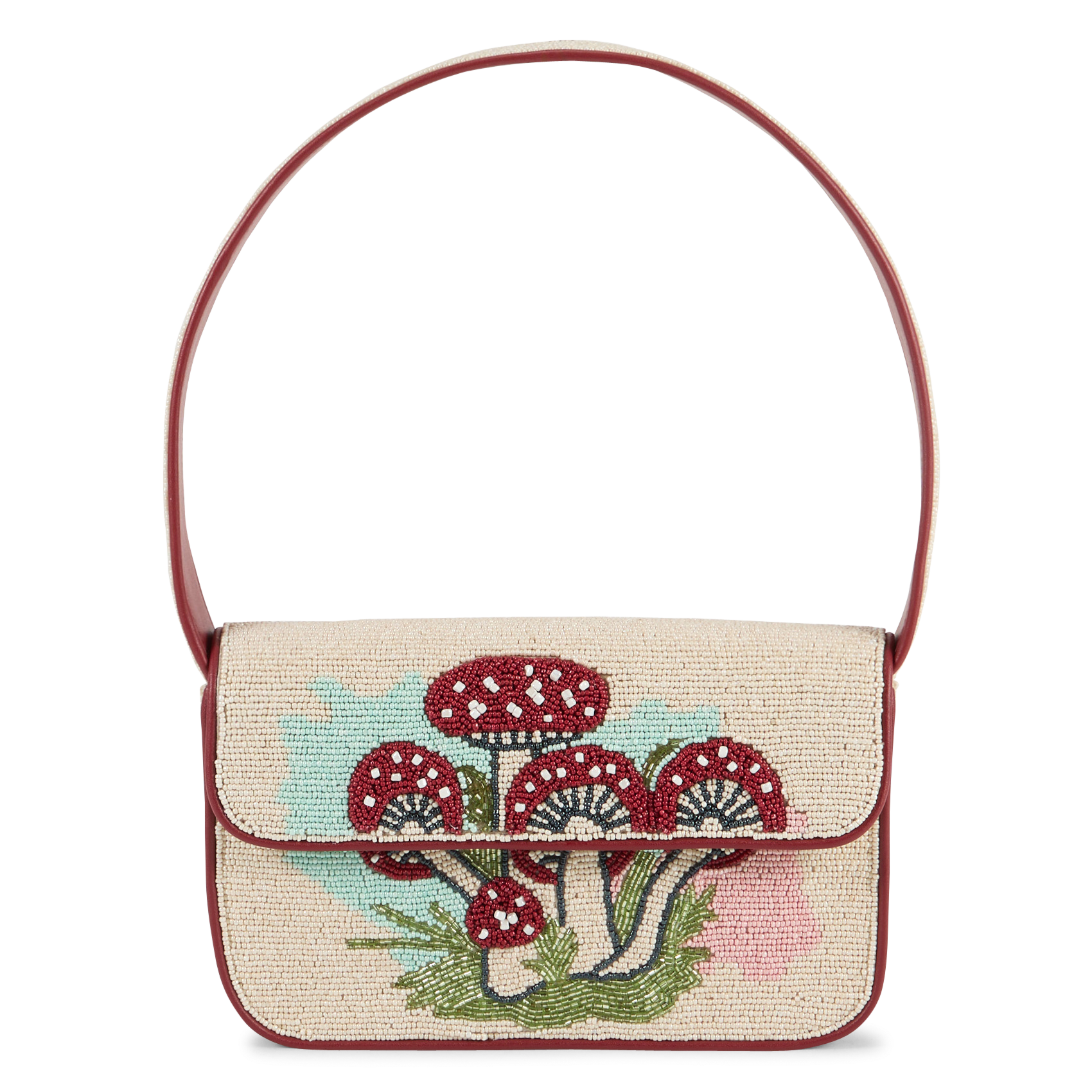 Bolso de hombro con perlas estampado de setas STAUD Beige