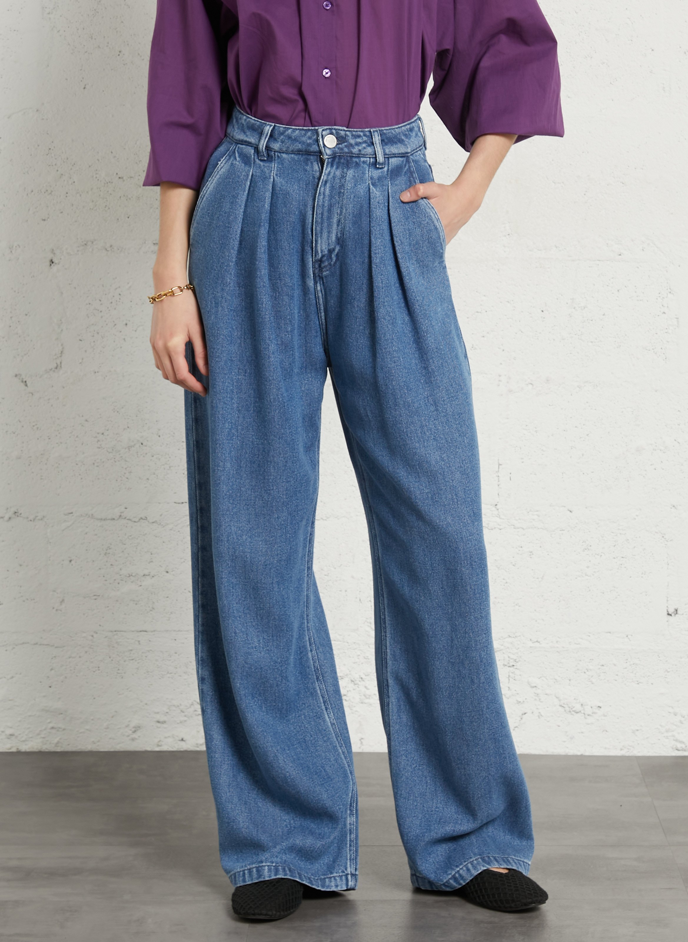 Soft wide-leg denim trousers THE NEW SOCIETY Blue