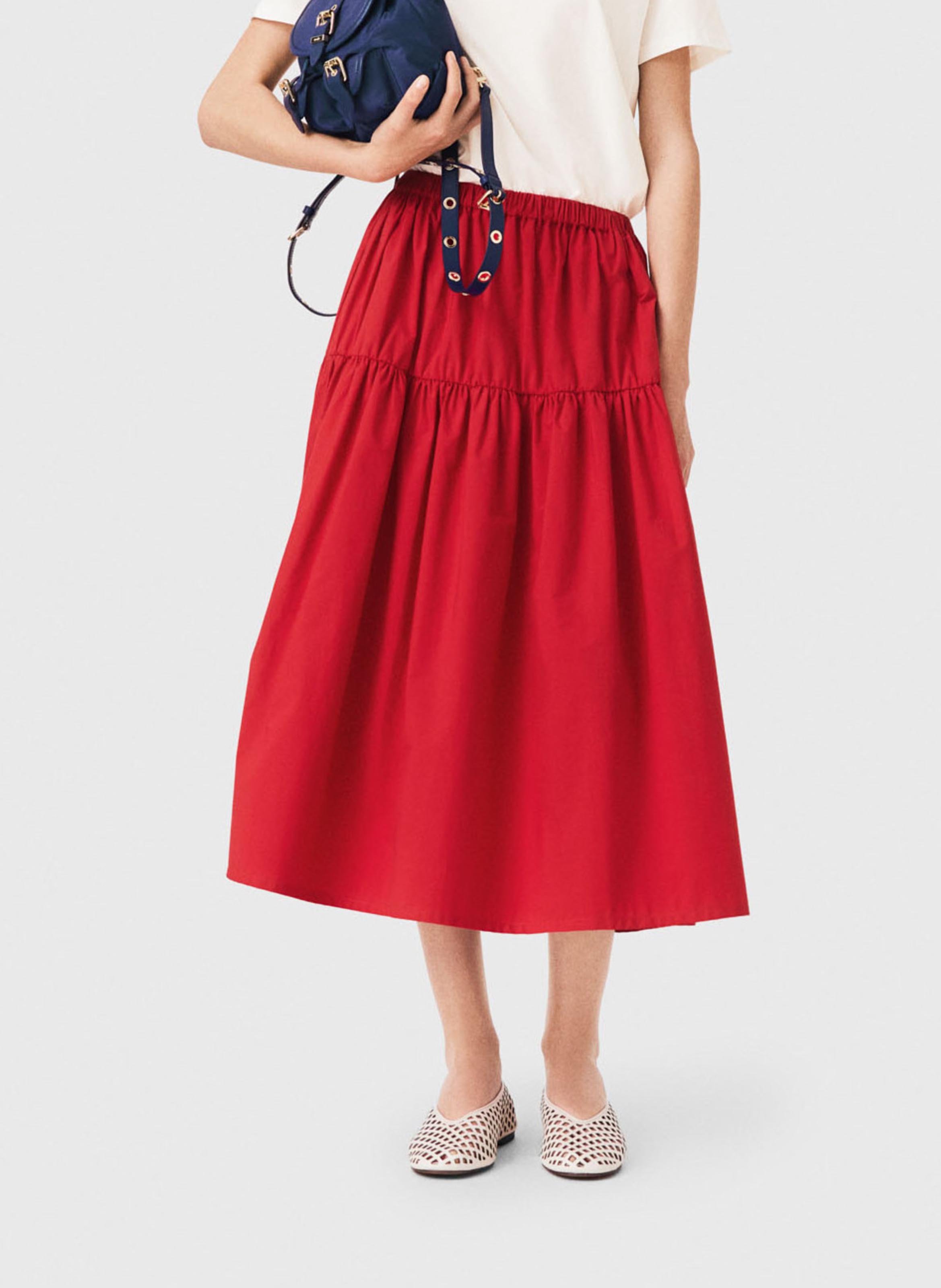 Jupe midi évasée en coton mélangé MAJE Rouge