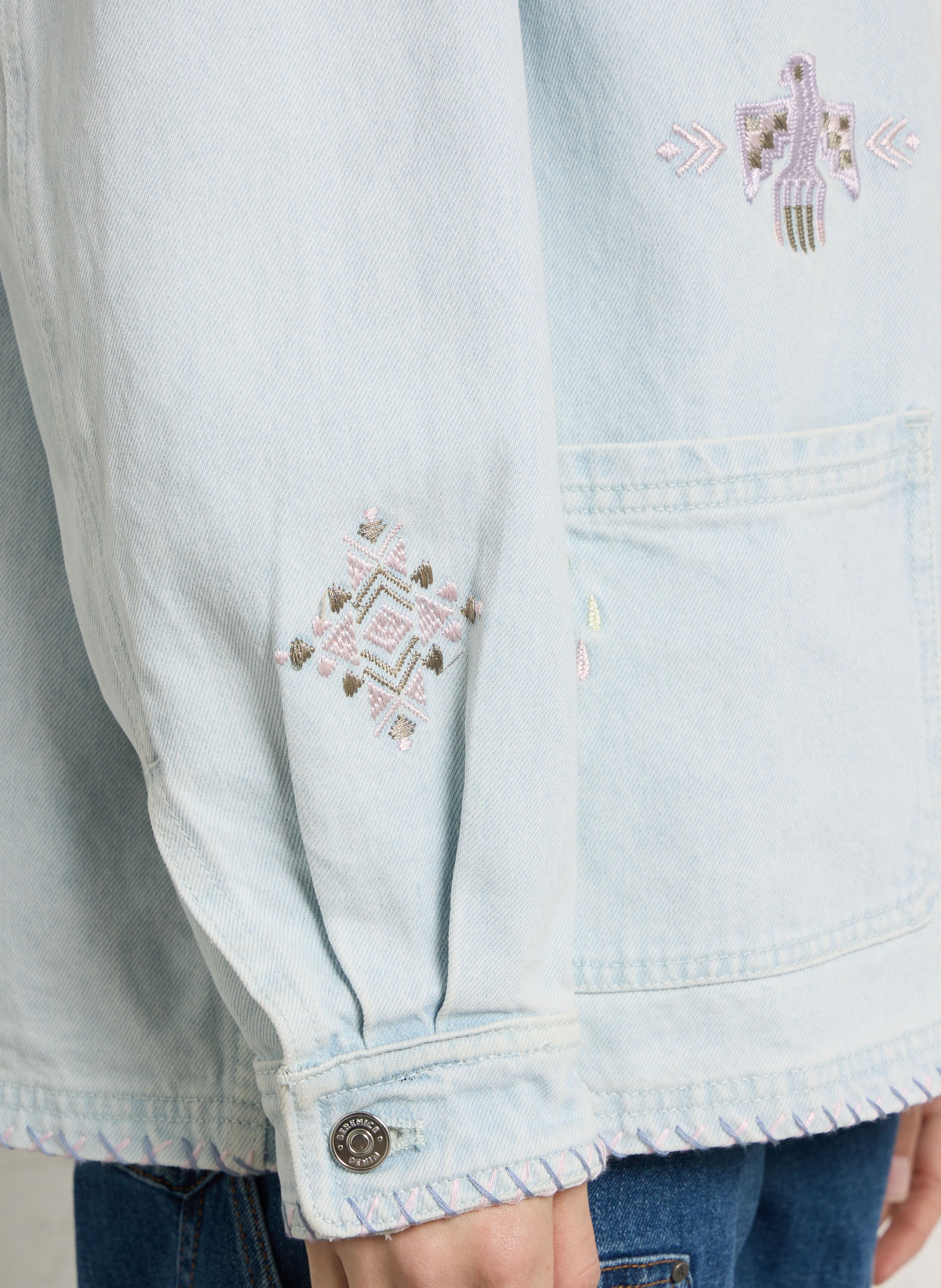 Jasje van geborduurd denim BERENICE Blauw