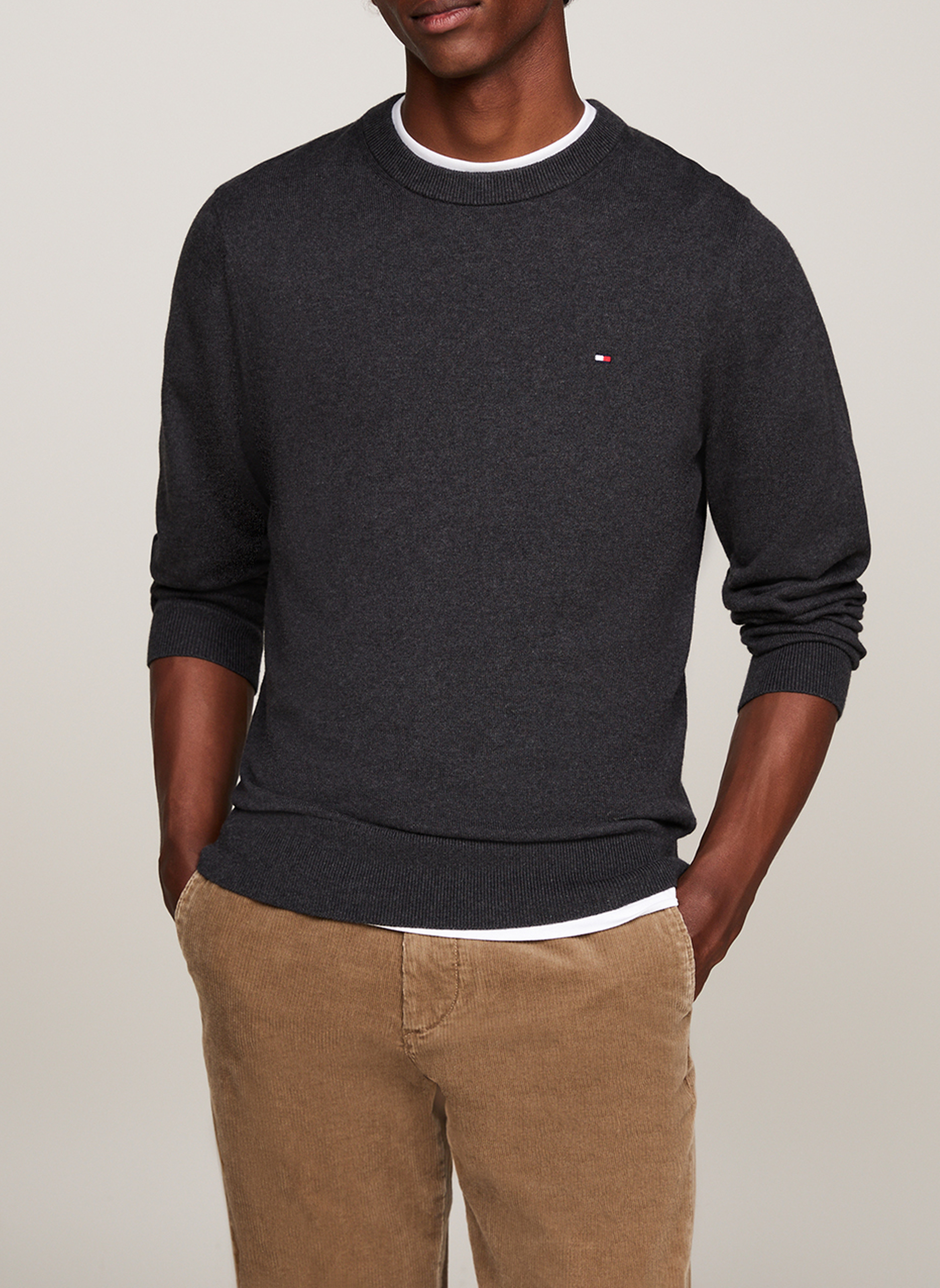 Ärmelloser Pullover mit Schnürung aus Baumwolle und Wolle TOMMY HILFIGER Grau