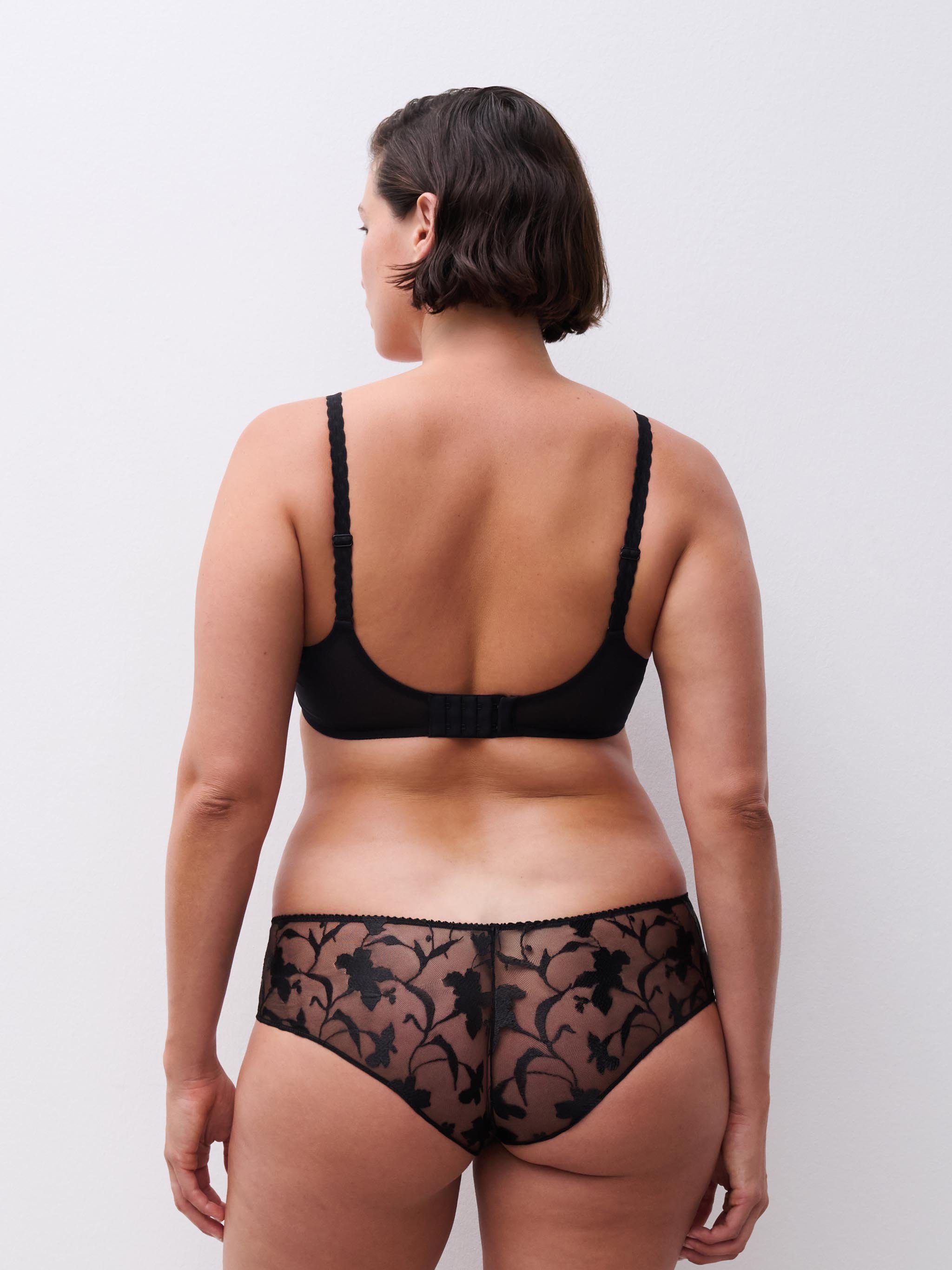 Plunging spacer bra with floral embroidery. CHANTELLE Black
