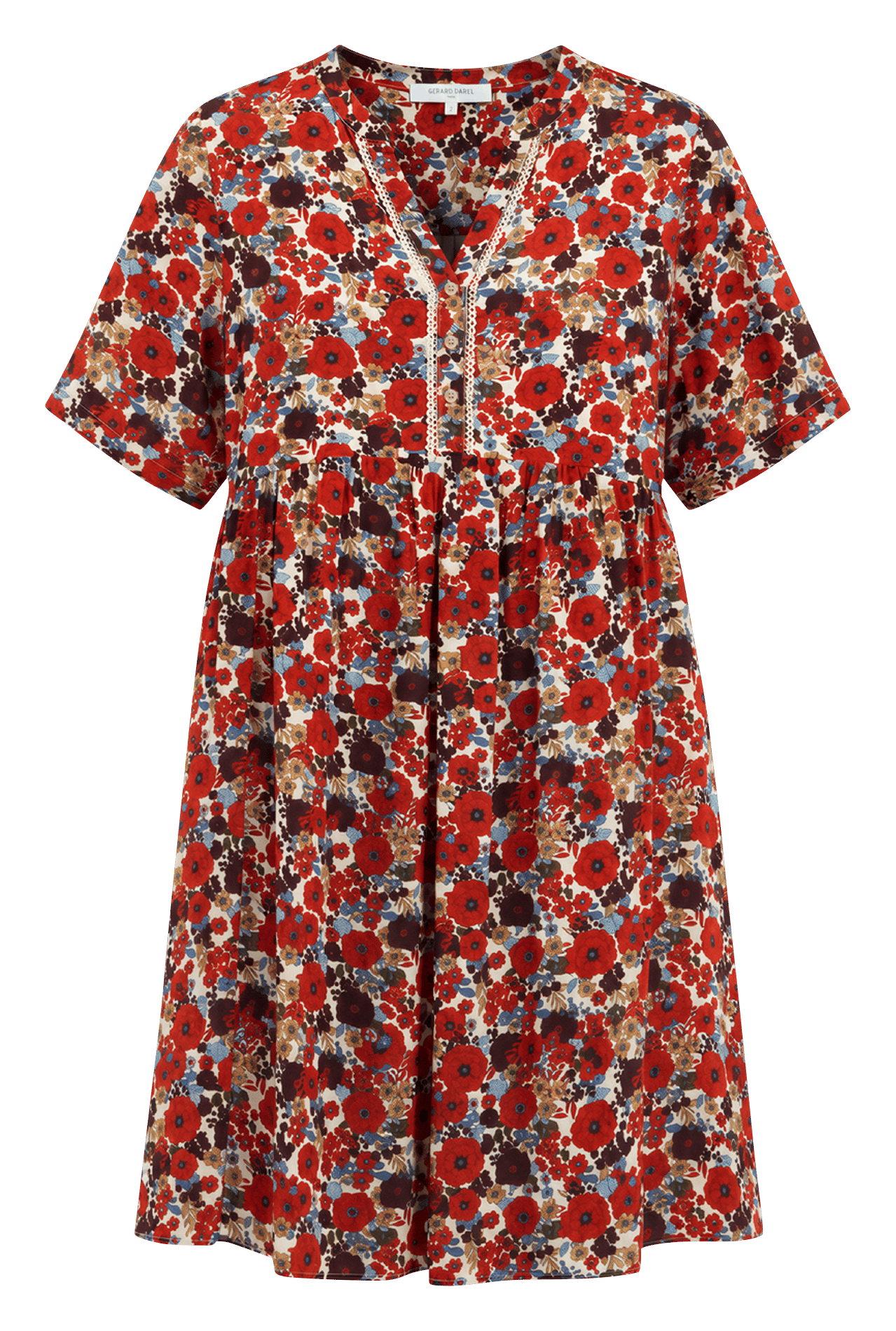 Short printed V-neck dress GERARD DAREL Beige